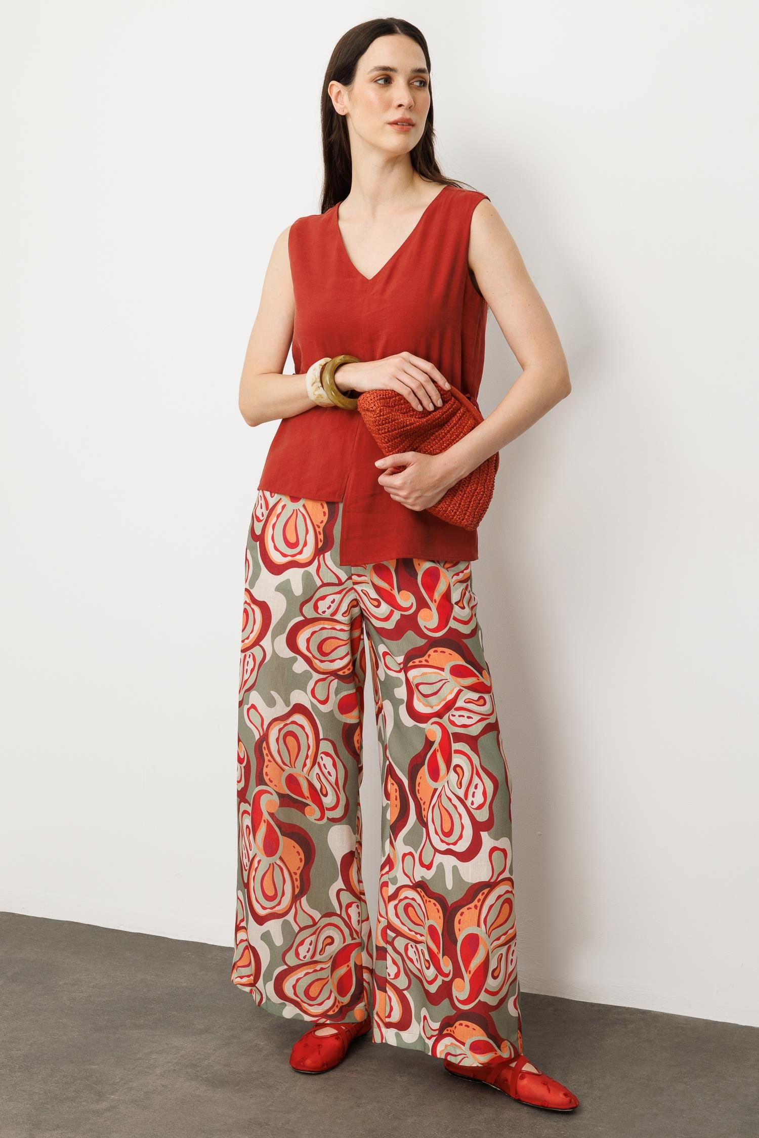 Asimetrik Kesim Kolsuz  Bluz-KİREMİT