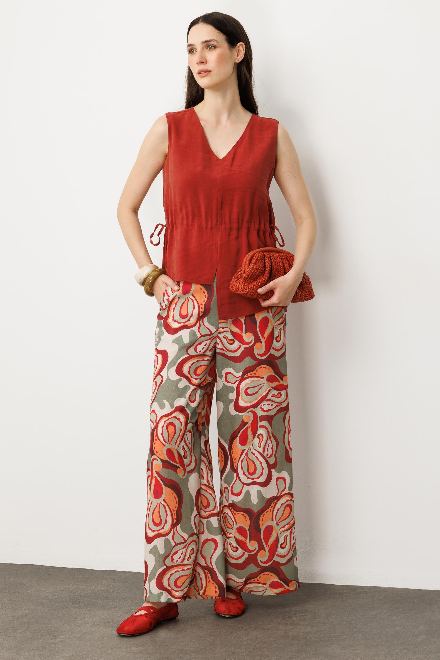 Asimetrik Kesim Kolsuz  Bluz-KİREMİT