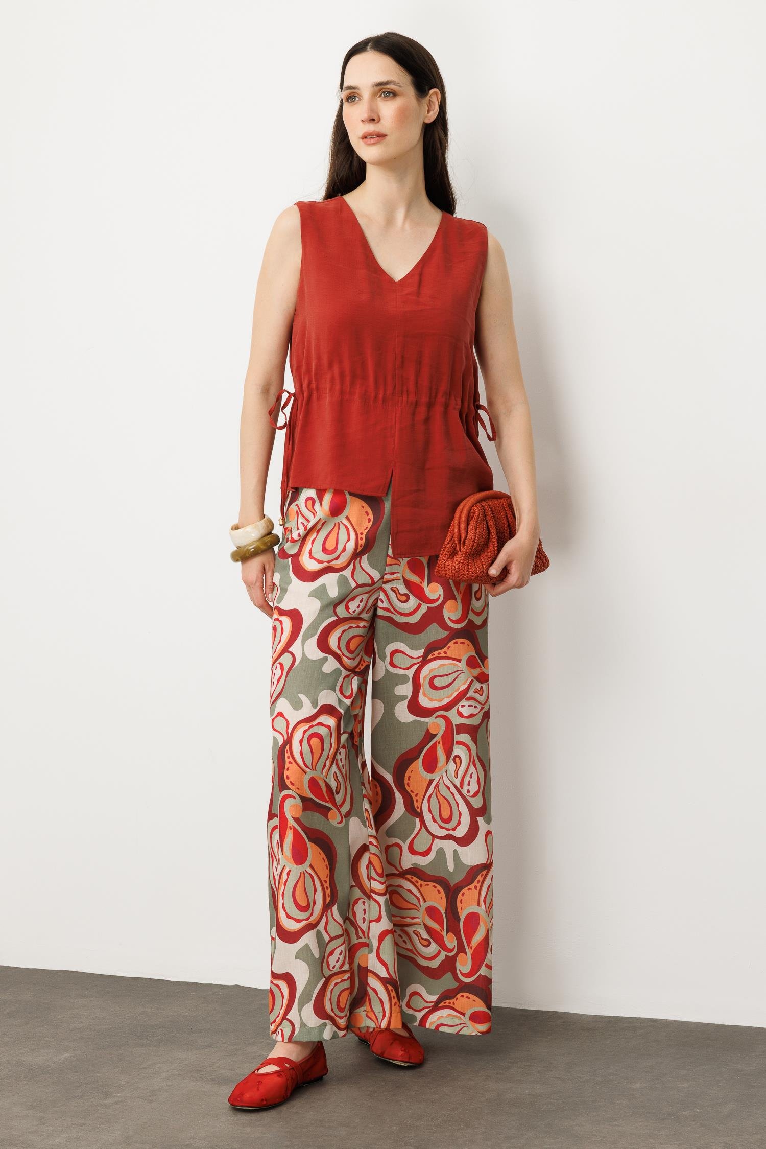 Asimetrik Kesim Kolsuz  Bluz-KİREMİT