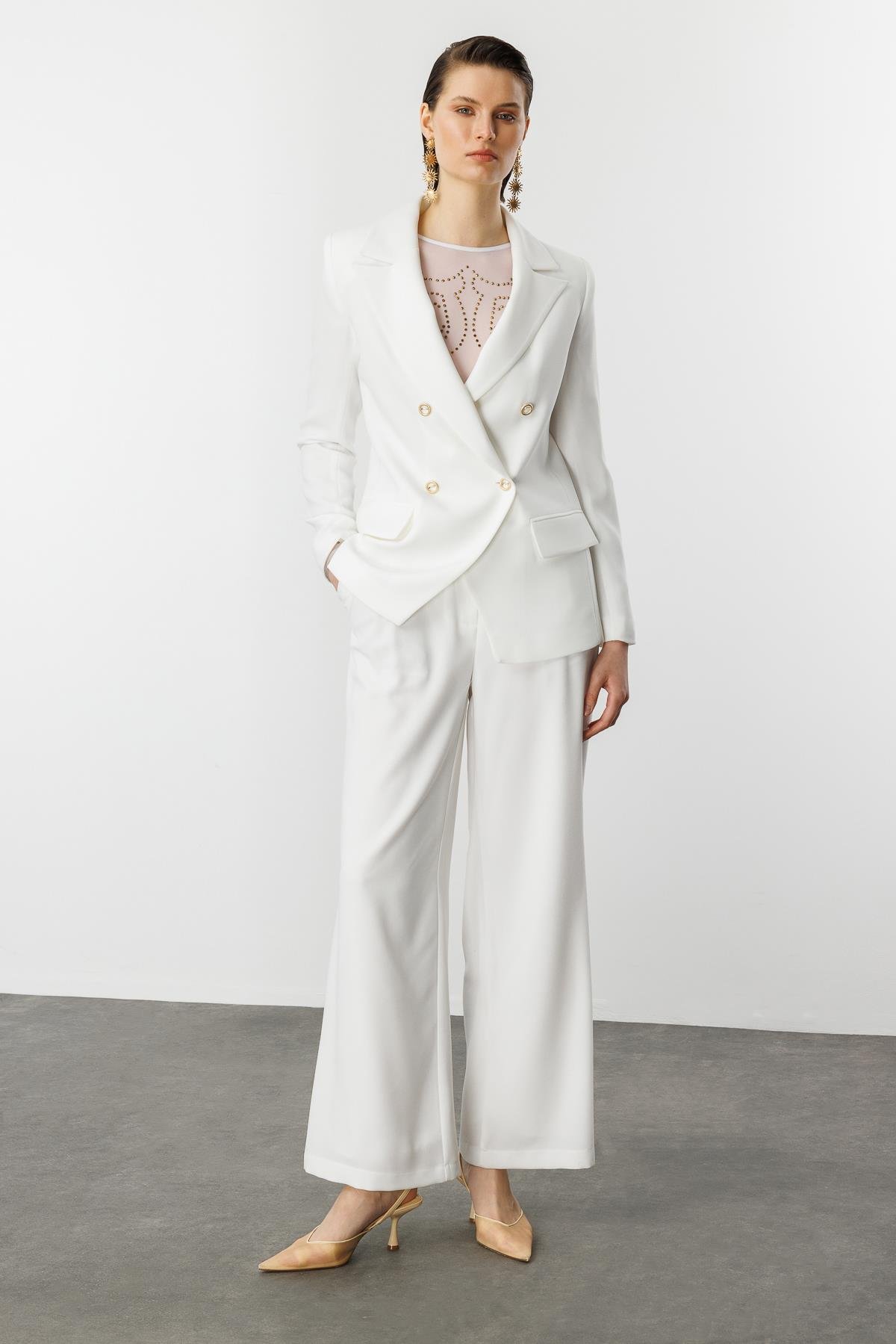 Asimetrik Kesim Krep Ceket-KEMIK