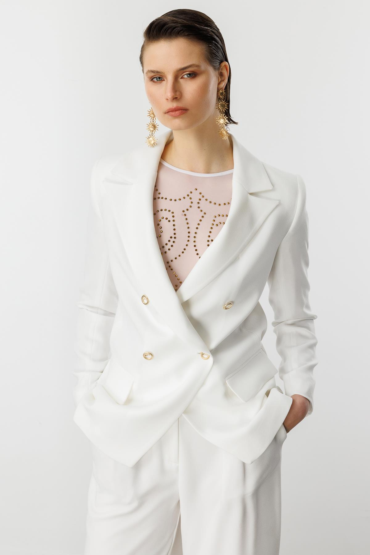 Asimetrik Kesim Krep Ceket-KEMIK