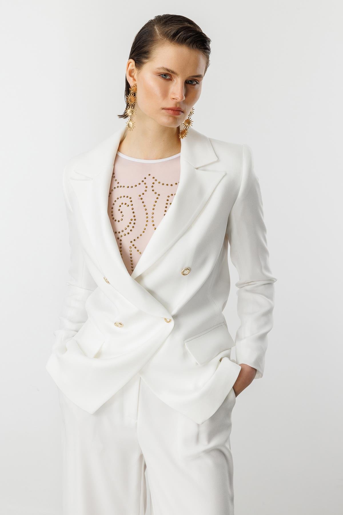 Asimetrik Kesim Krep Ceket-KEMIK