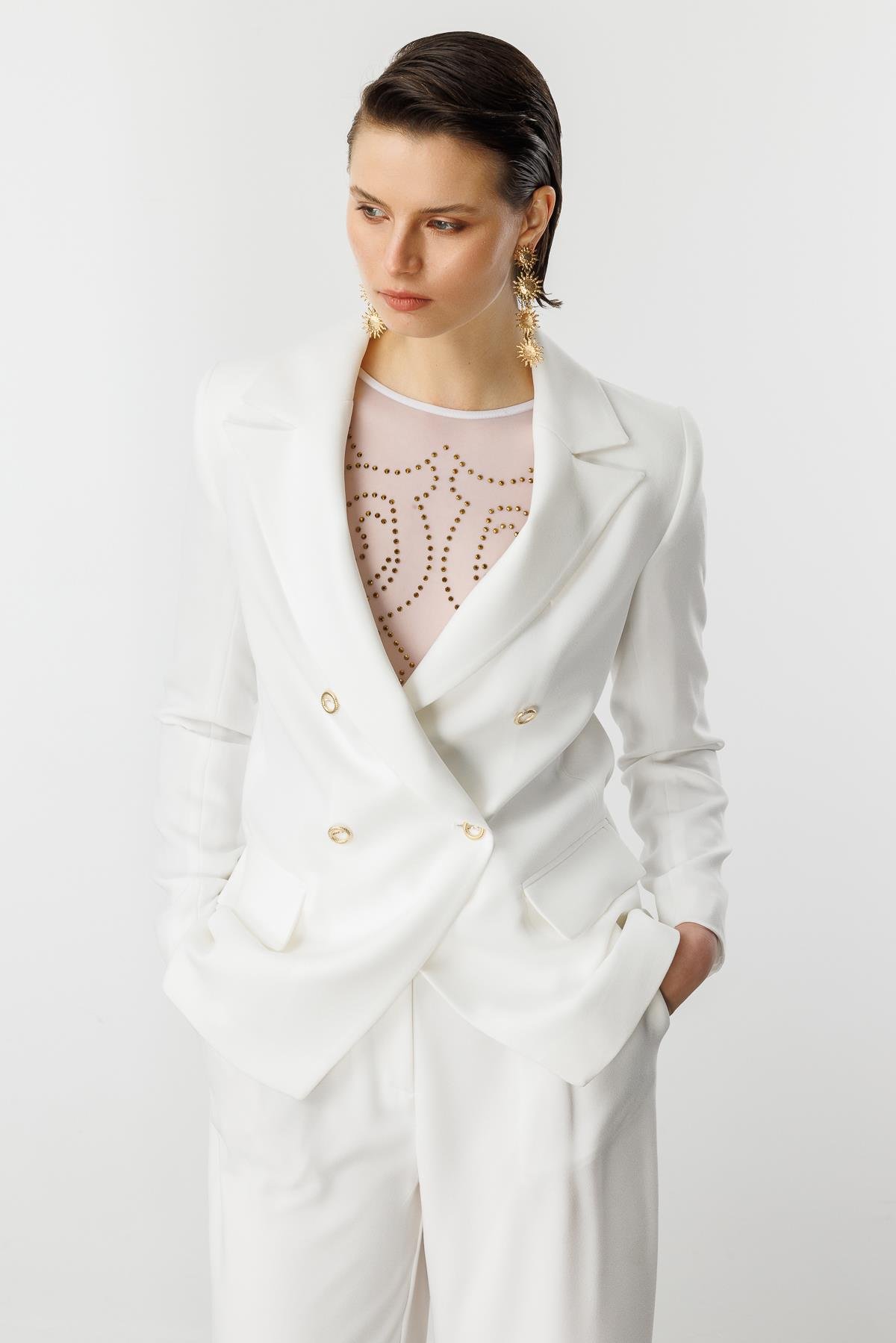 Asimetrik Kesim Krep Ceket-KEMIK