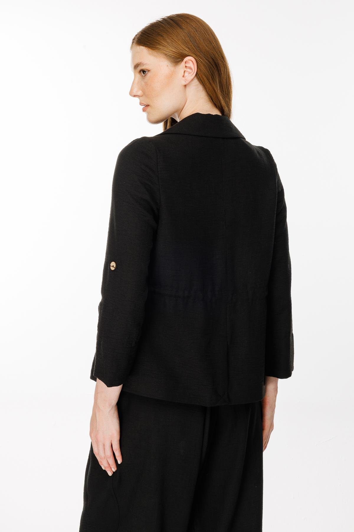 Ayaralanabilir İp Detaylı Keten Ceket - SİYAH