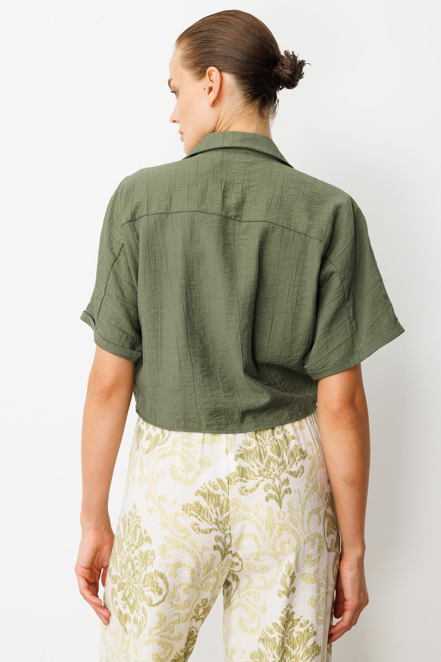 Bağlama Detaylı Crop Gömlek-HAKİ