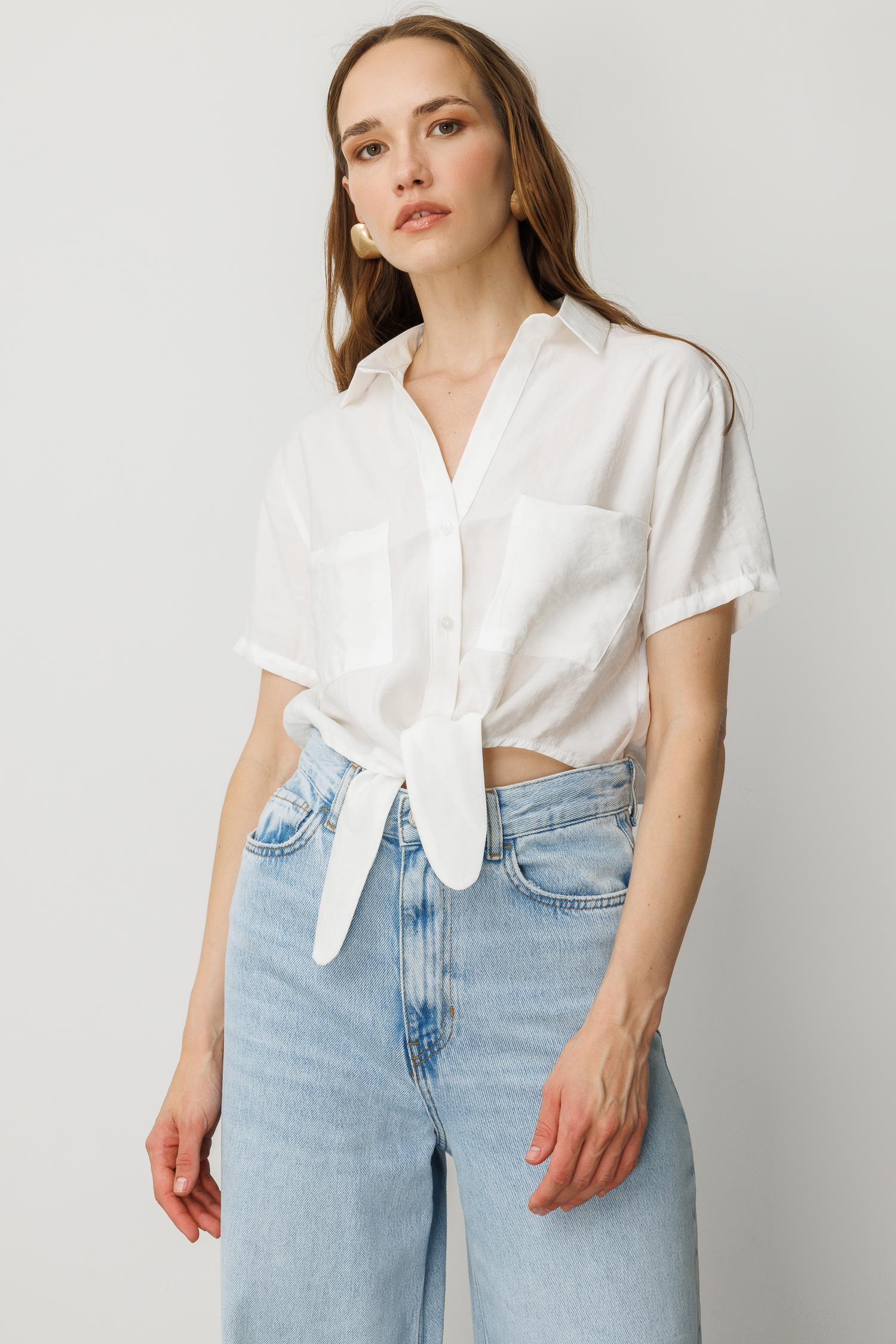 Bağlama Detaylı Kısa Gömlek-EKRU