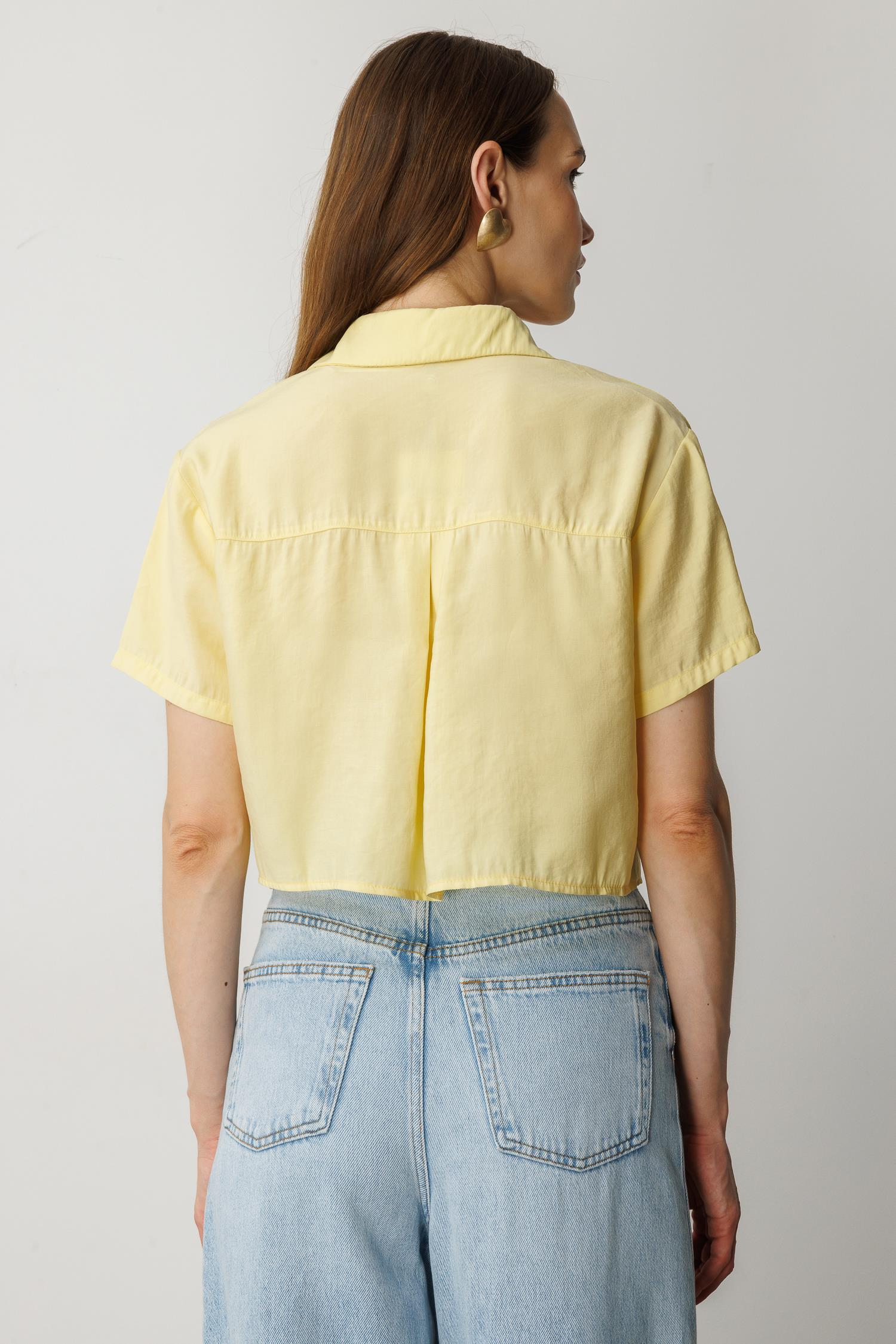 Bağlama Detaylı Kısa Gömlek-SARI