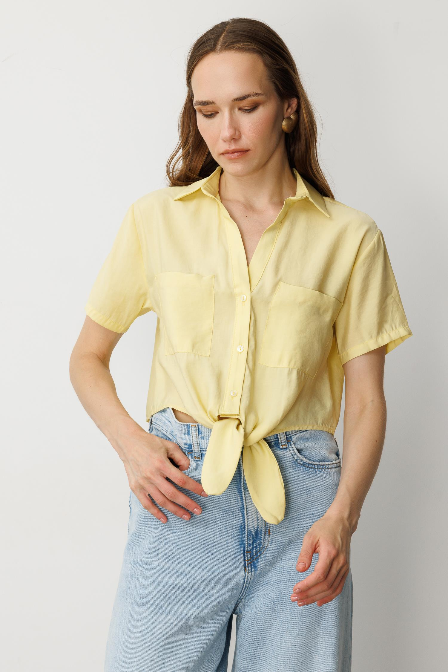 Bağlama Detaylı Kısa Gömlek-SARI