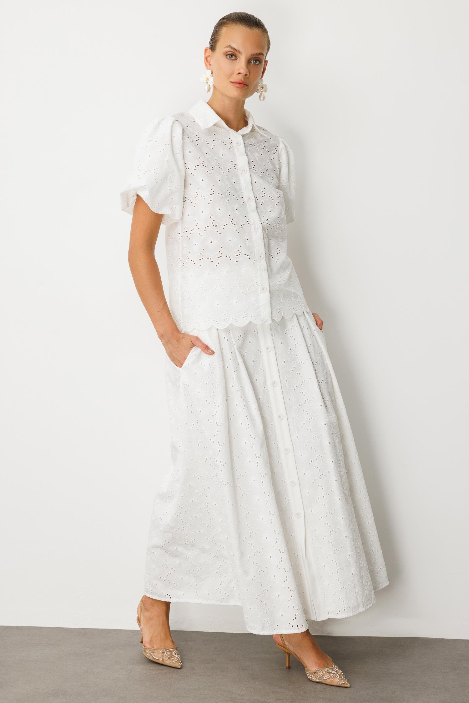 Balon Kol Pamuklu Fisto Gömlek-KEMIK