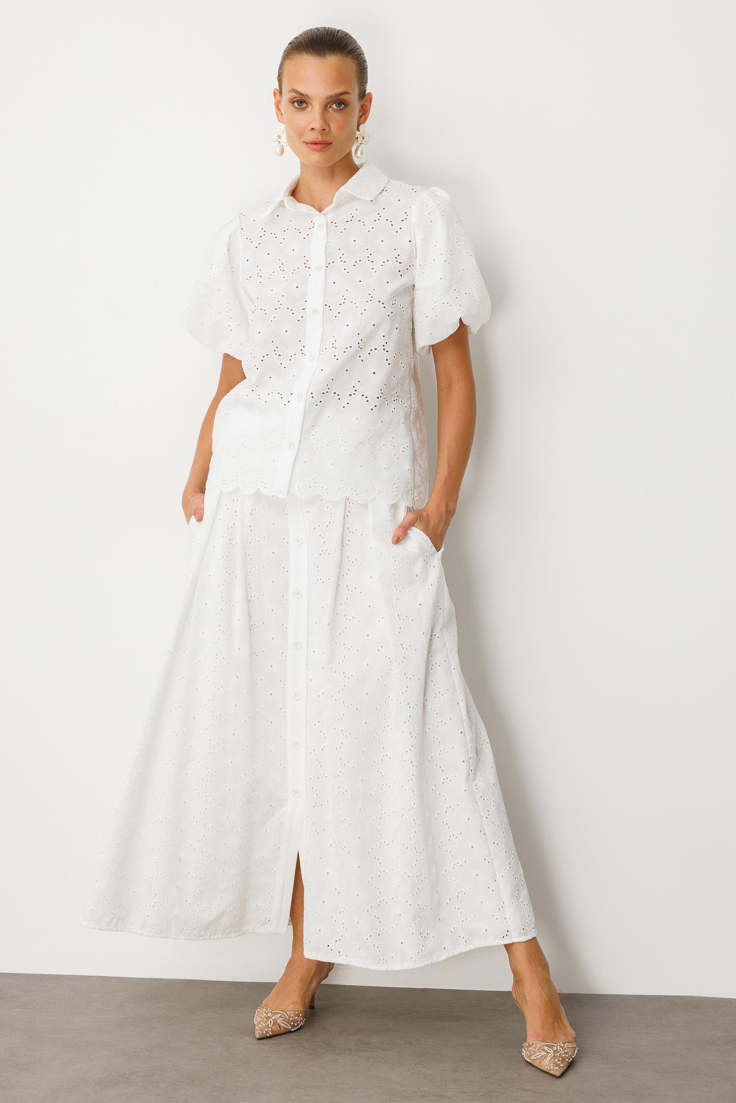 Balon Kol Pamuklu Fisto Gömlek-KEMIK