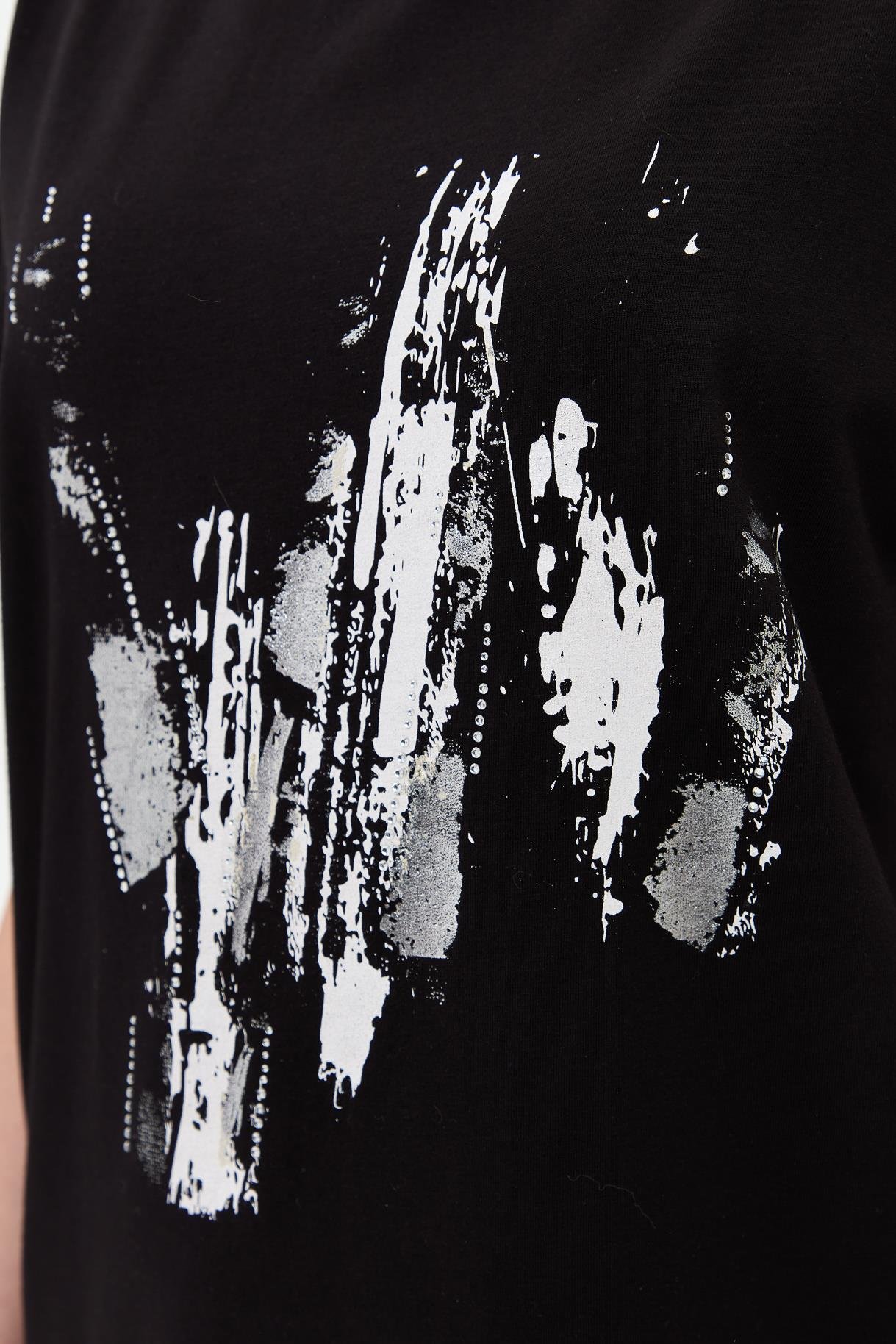 Baskı Desenli Kısa Kollu Tişört - SİYAH