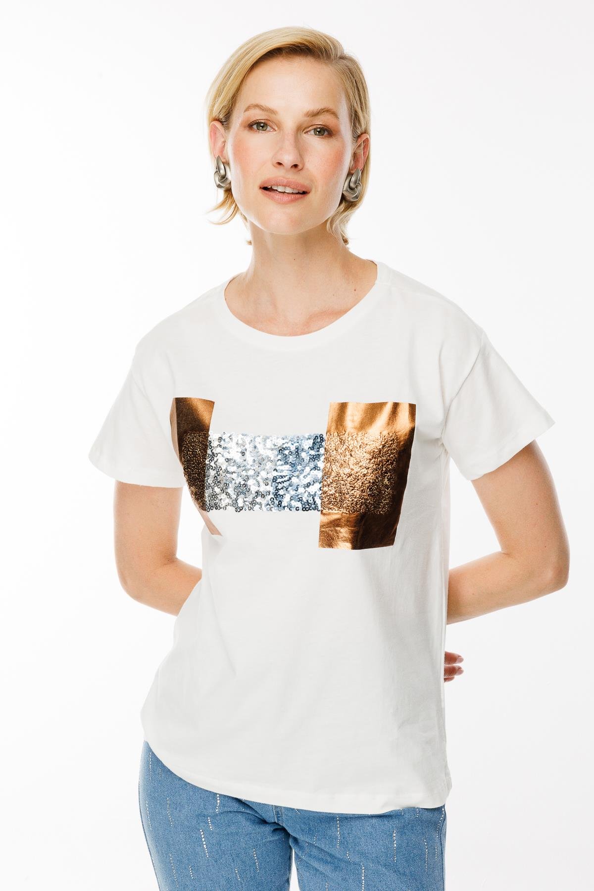 Baskı Desenli Tişört - EKRU