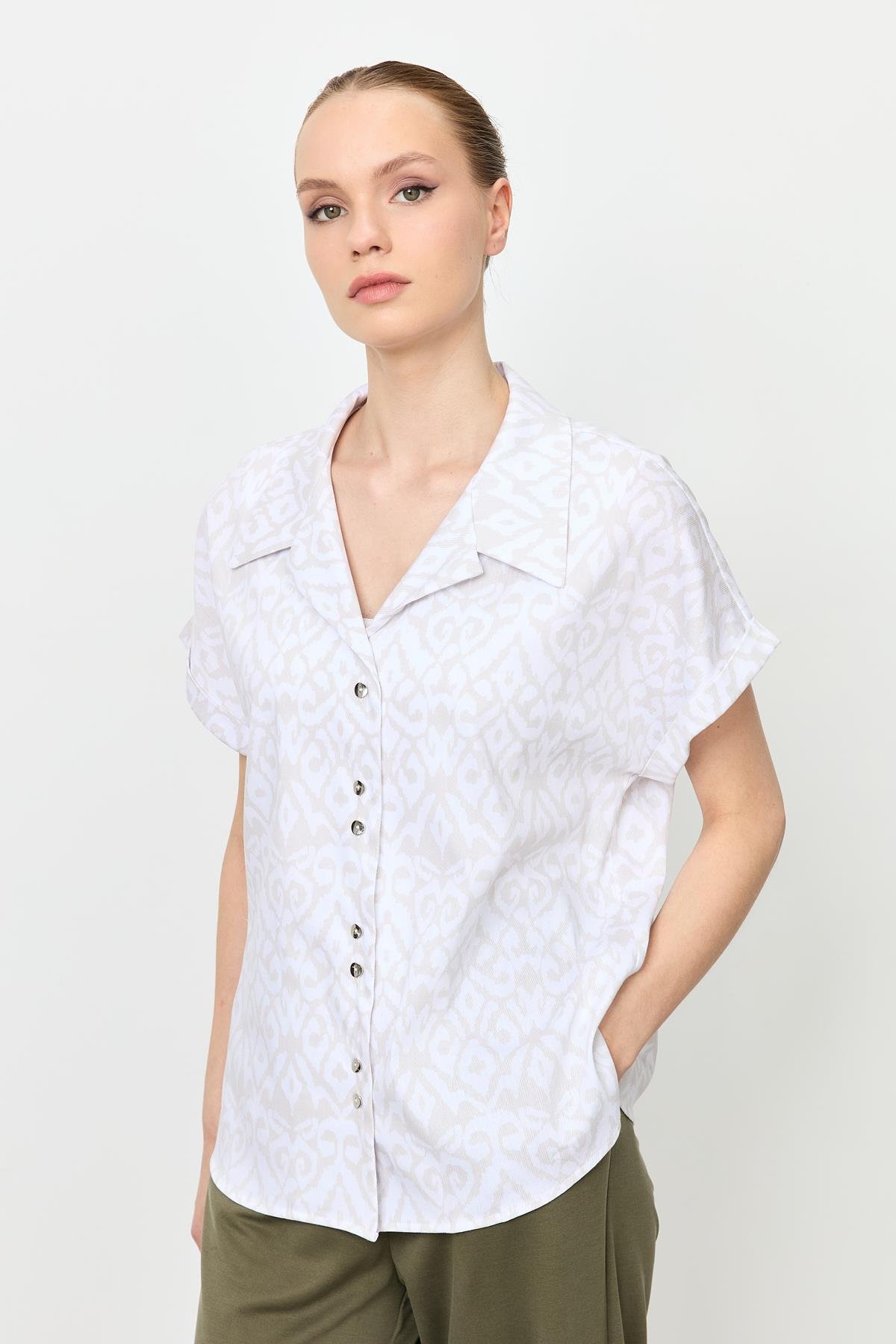 Baskı Detaylı  Gömlek-BEJ