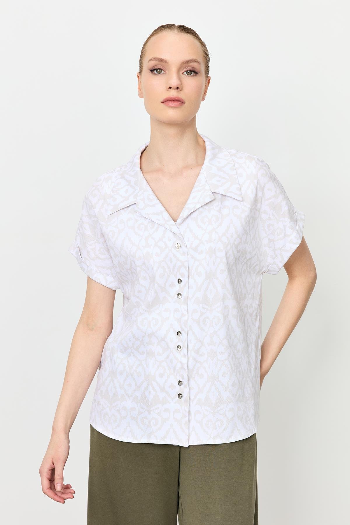 Baskı Detaylı  Gömlek-BEJ