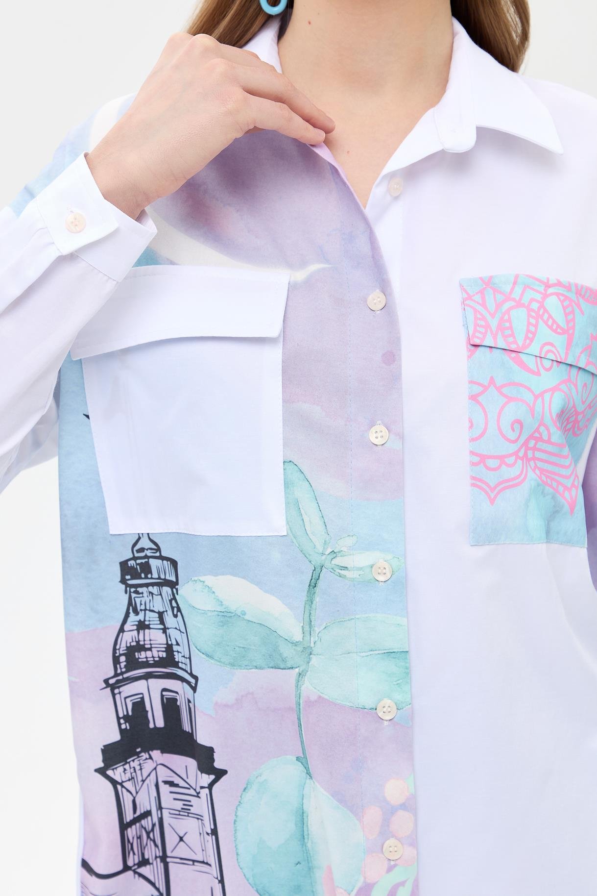 Baskı Detaylı Koton Gömlek - BEYAZ