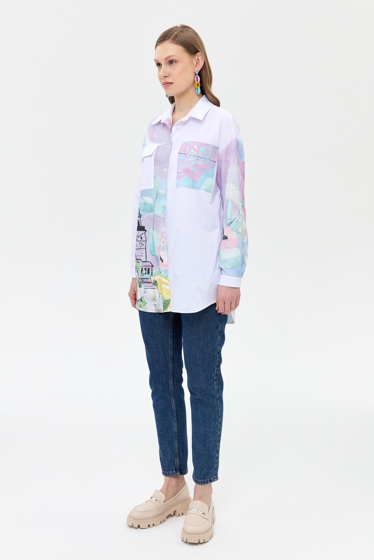 Baskı Detaylı Koton Gömlek - BEYAZ