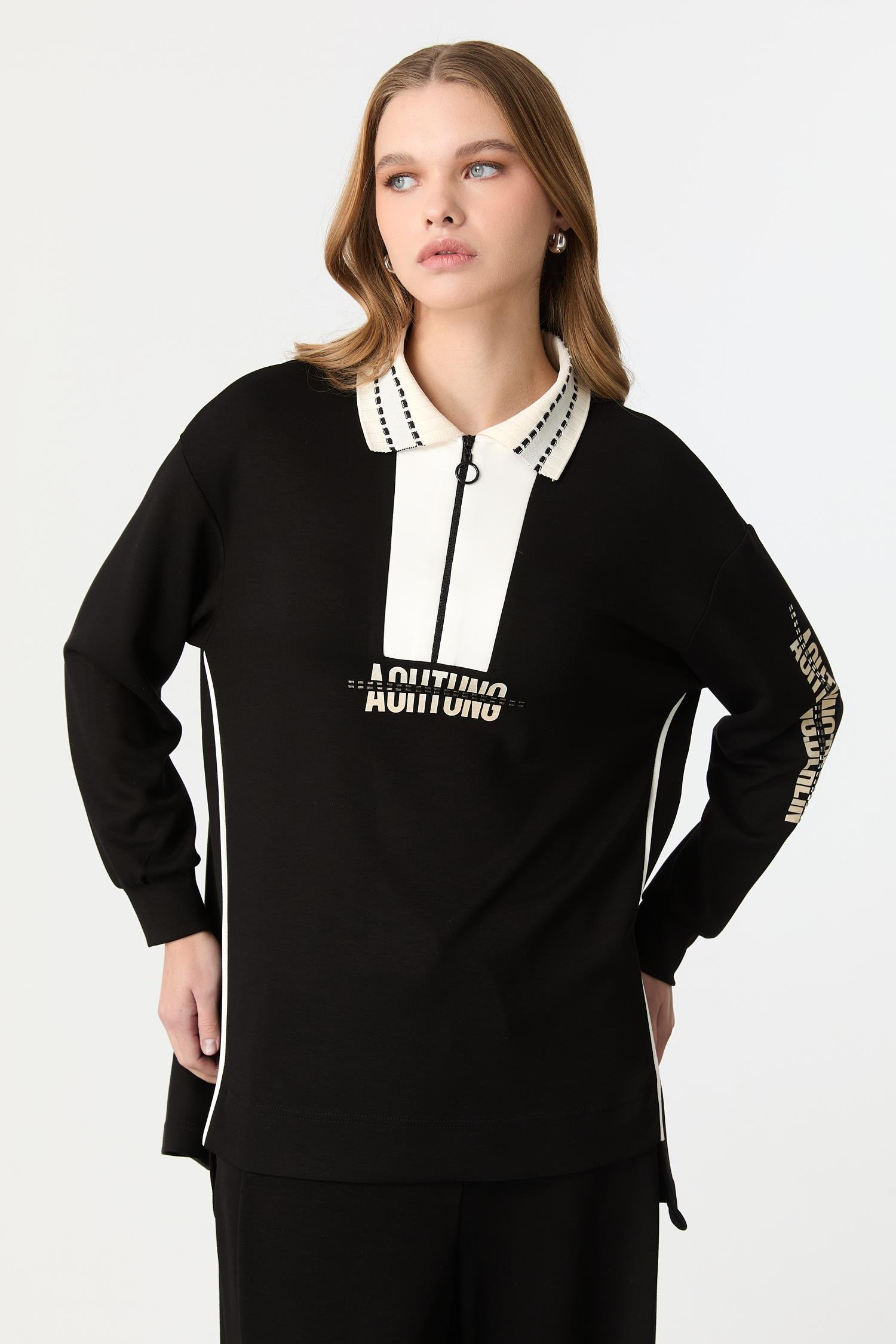 Baskı Detaylı Modal Tunik-SİYAH