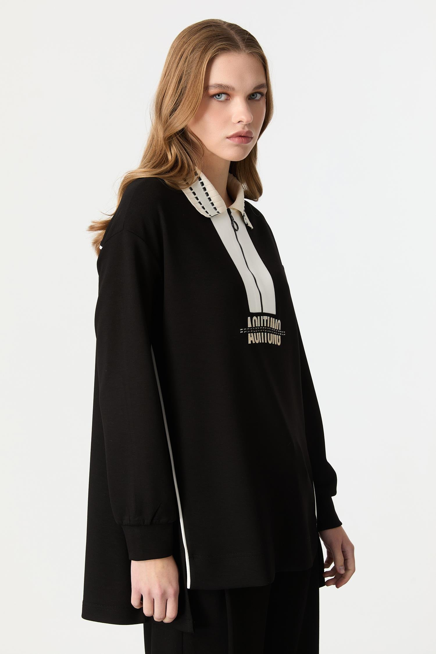 Baskı Detaylı Modal Tunik-SİYAH