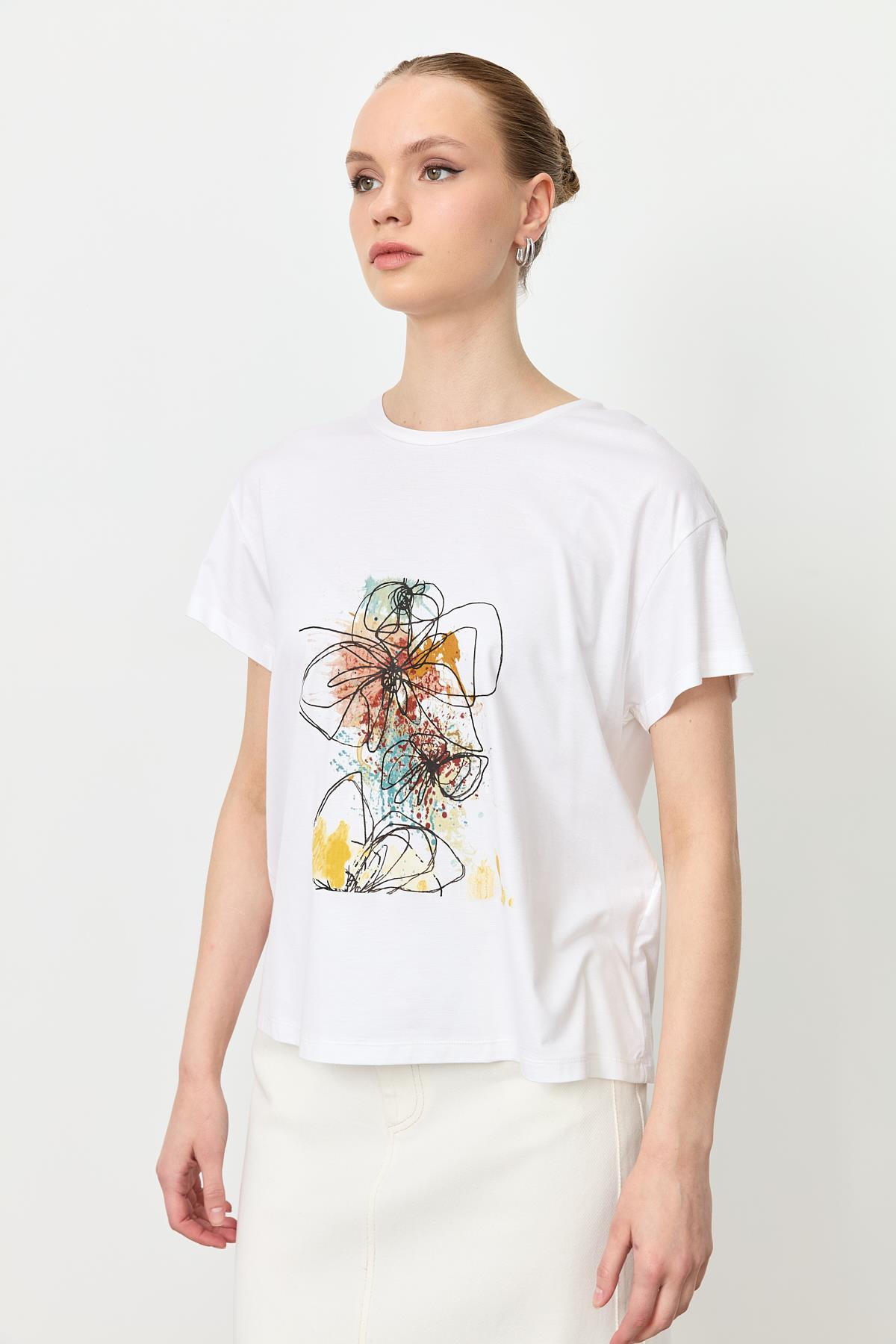 Baskı Detaylı Tişört-KEMIK