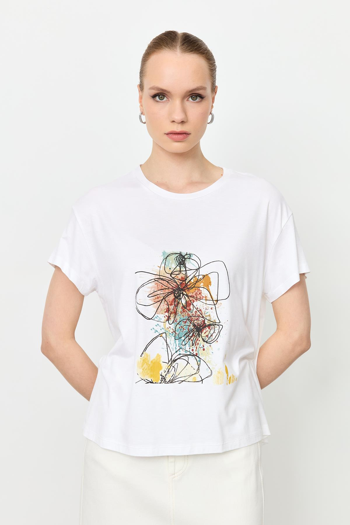 Baskı Detaylı Tişört-KEMIK