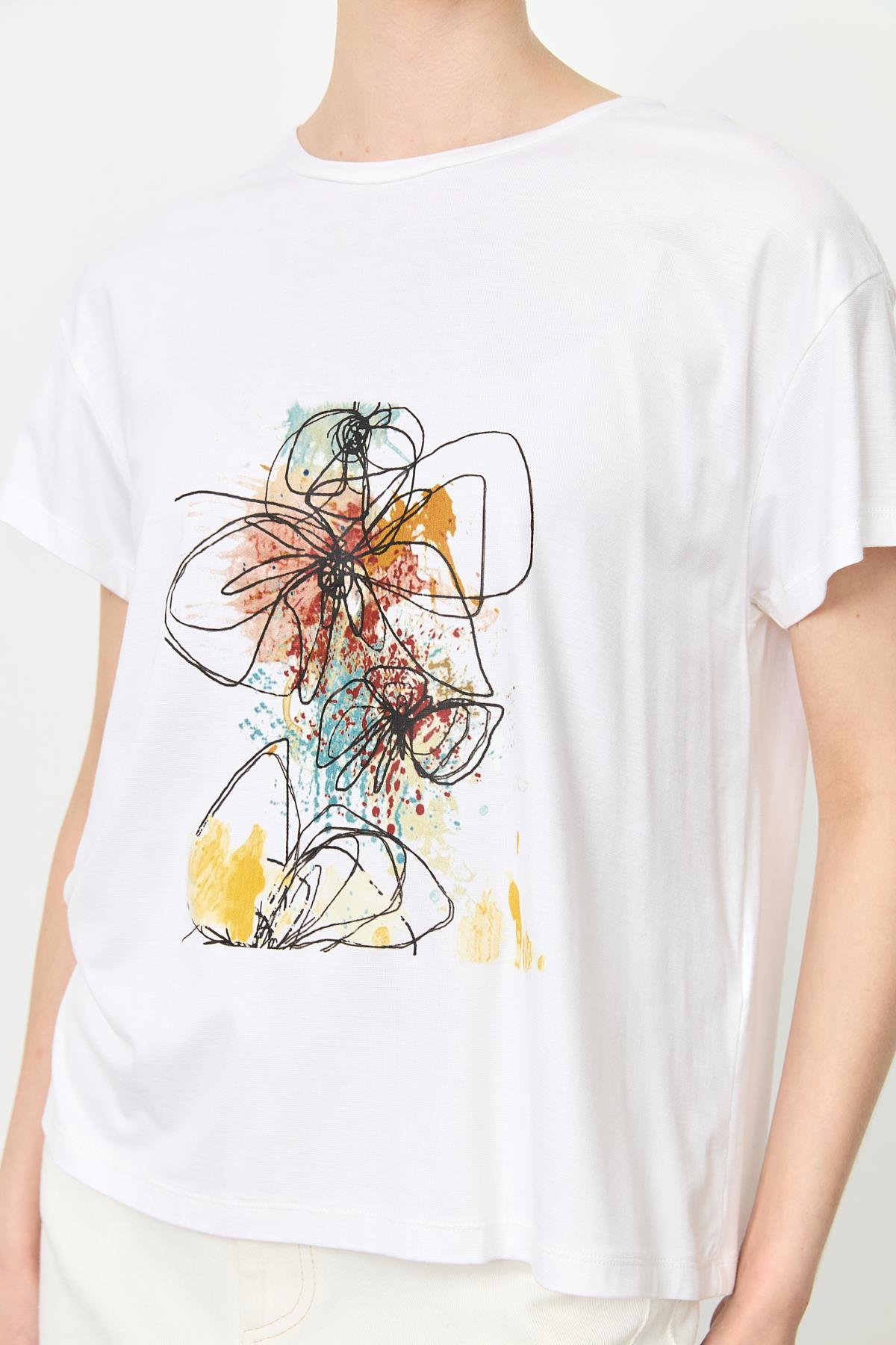 Baskı Detaylı Tişört-KEMIK