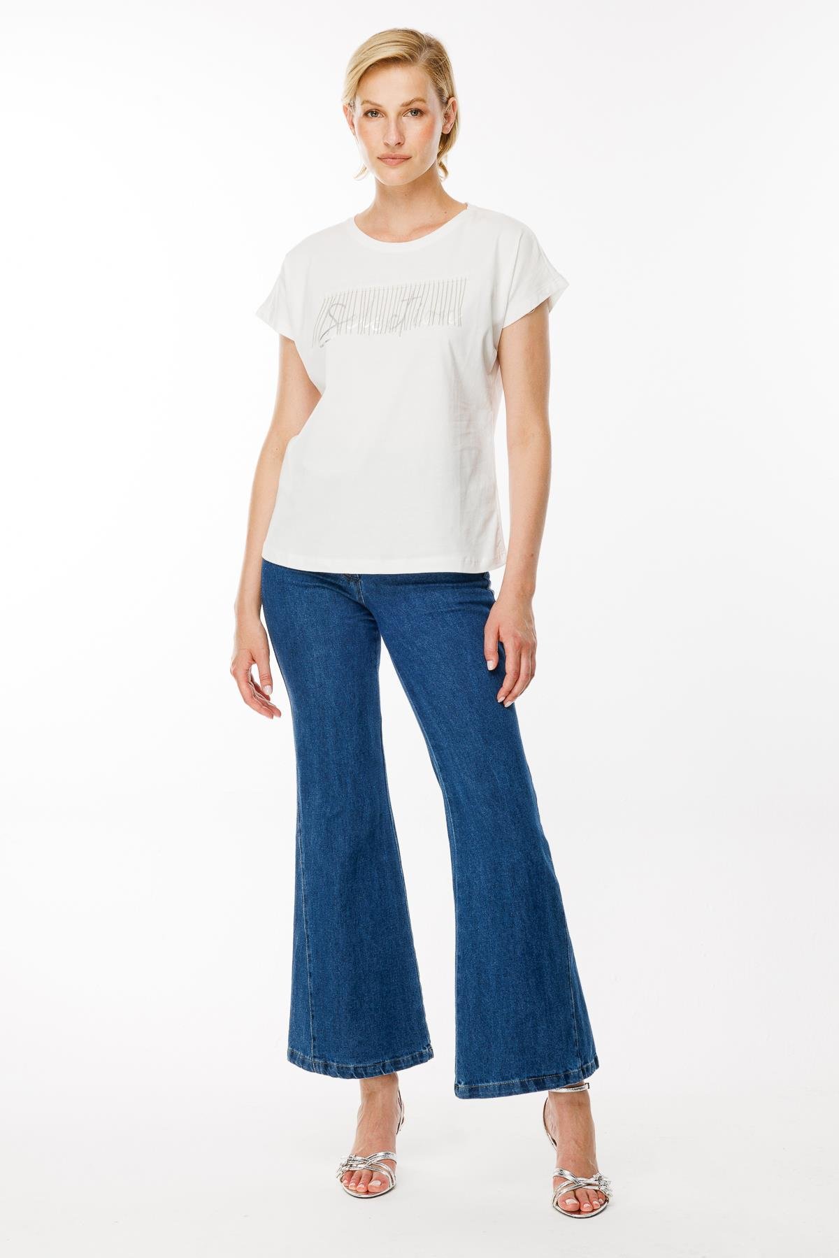 Baskılı Basic Tişört - EKRU