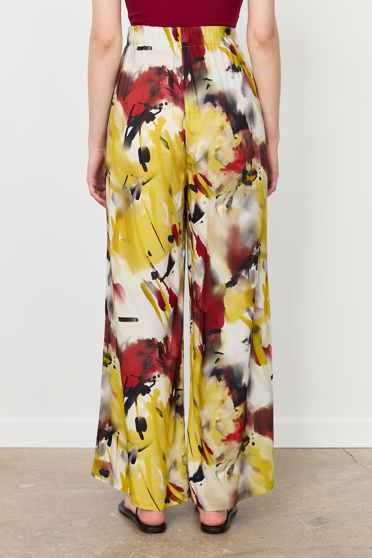 Baskılı Bol Paça Pantolon-SARI