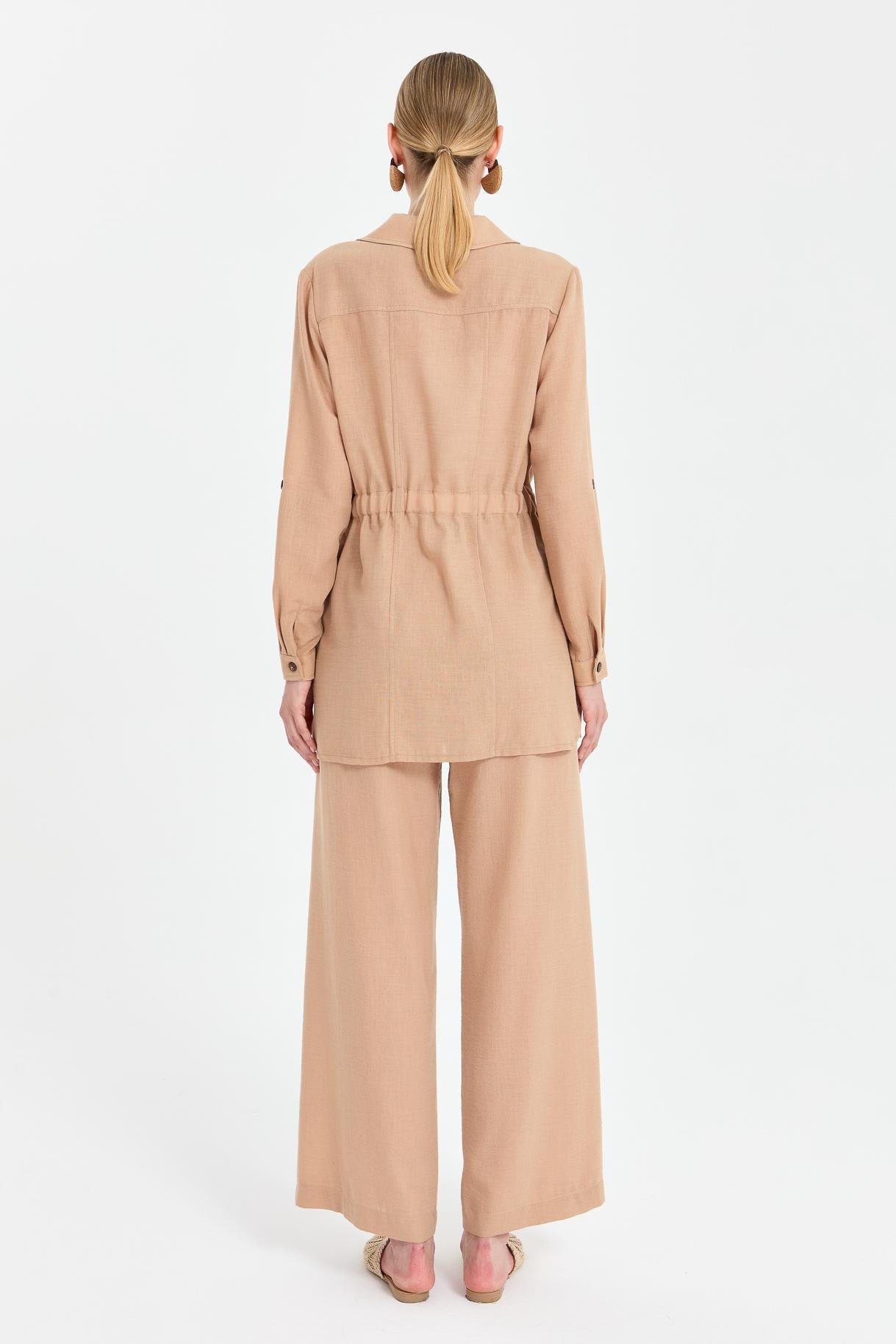 Beli Ayarlanabilir Cep Detaylı Keten Tunik - CAMEL