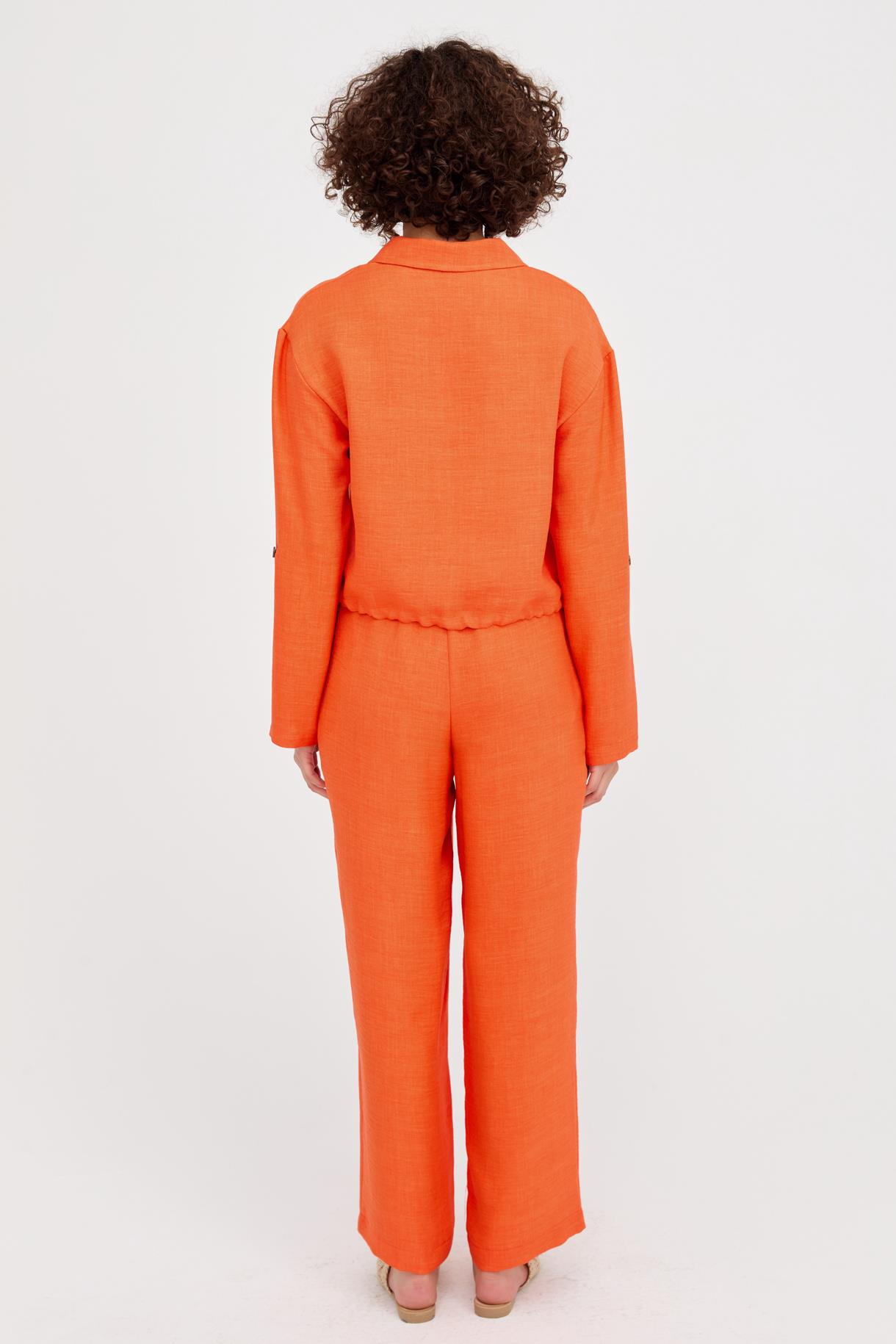 Beli Büzgülü Keten Crop Gömlek - ORANJE