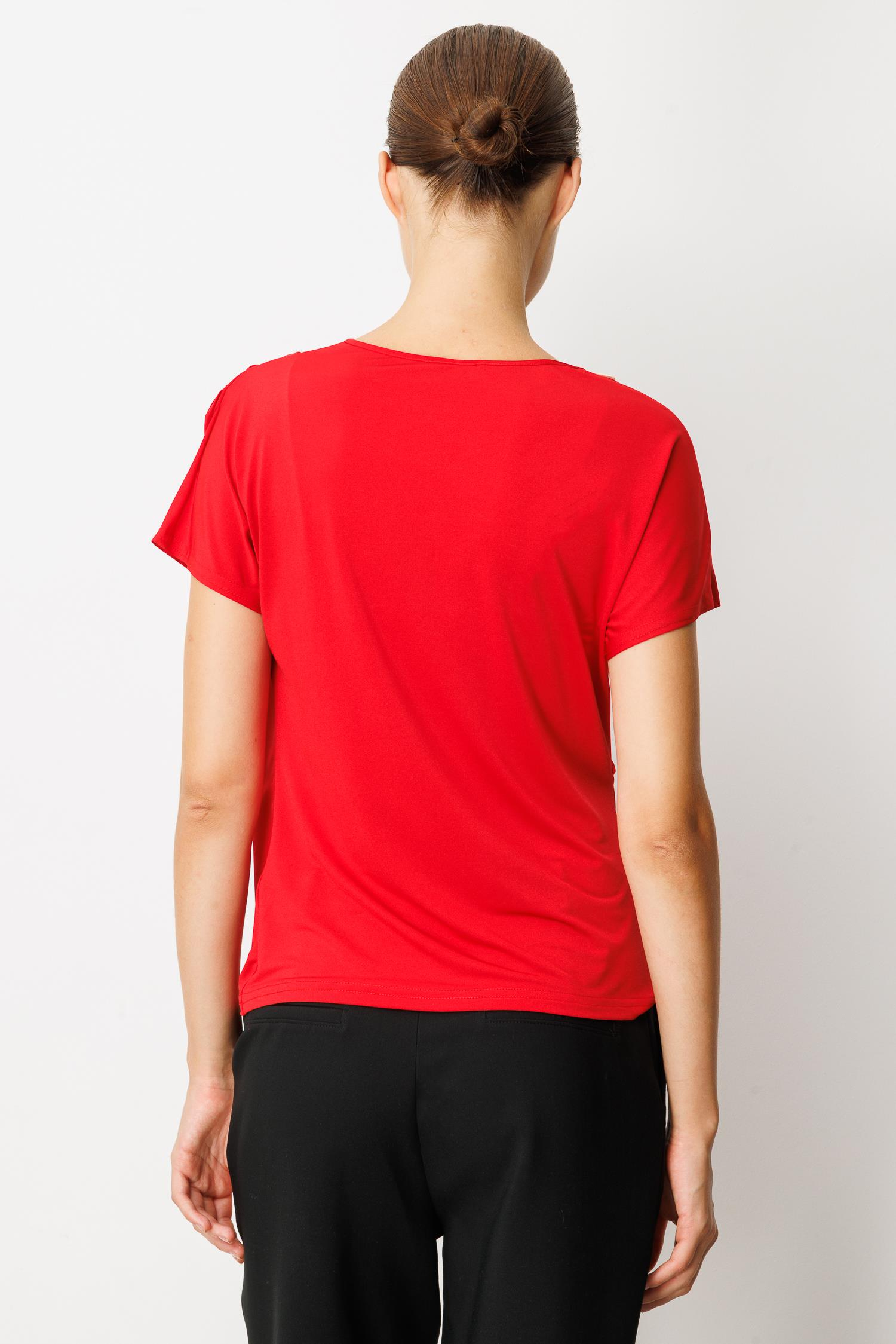 Beli Drape Detaylı Bluz-KIRMIZI