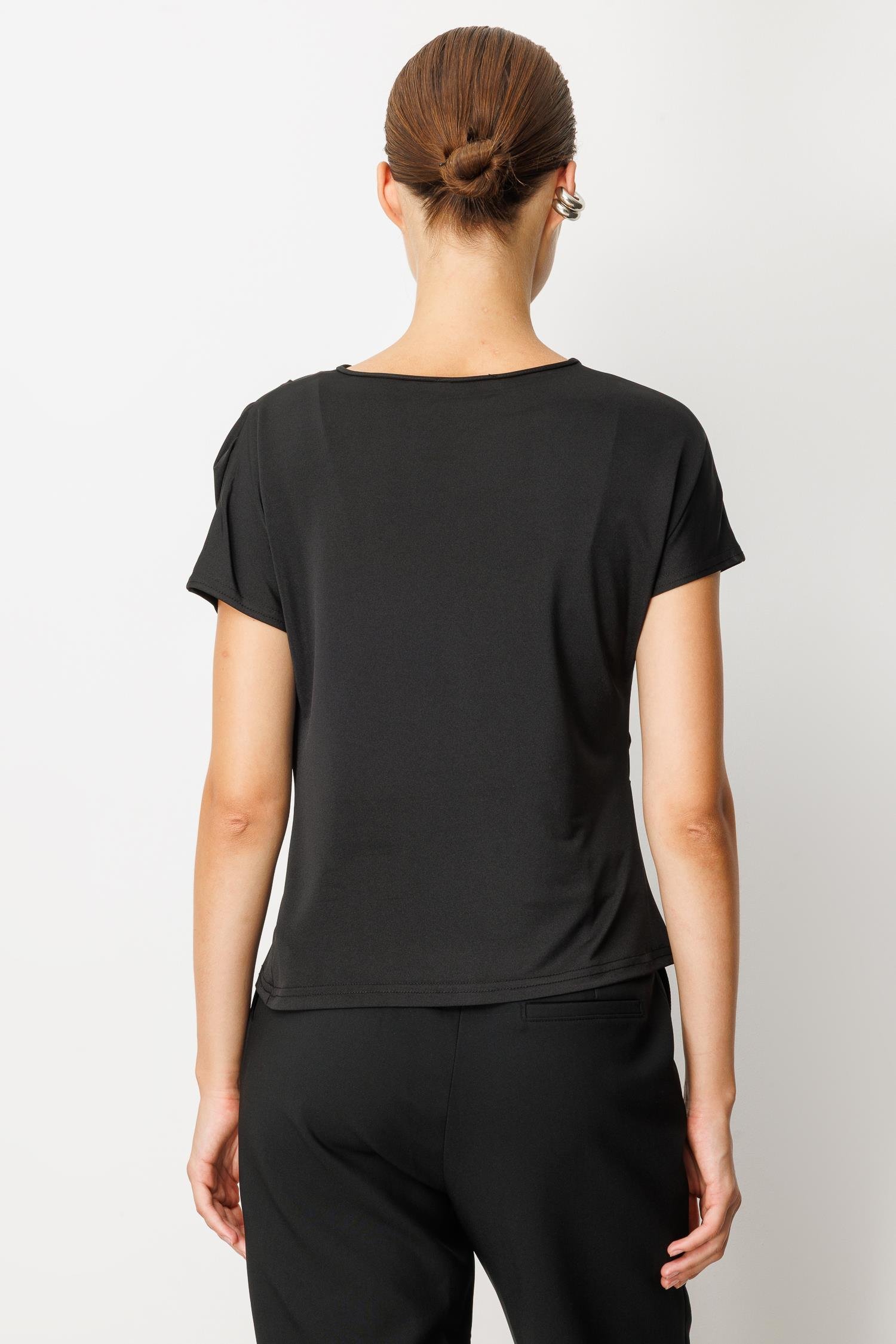 Beli Drape Detaylı Bluz-SİYAH