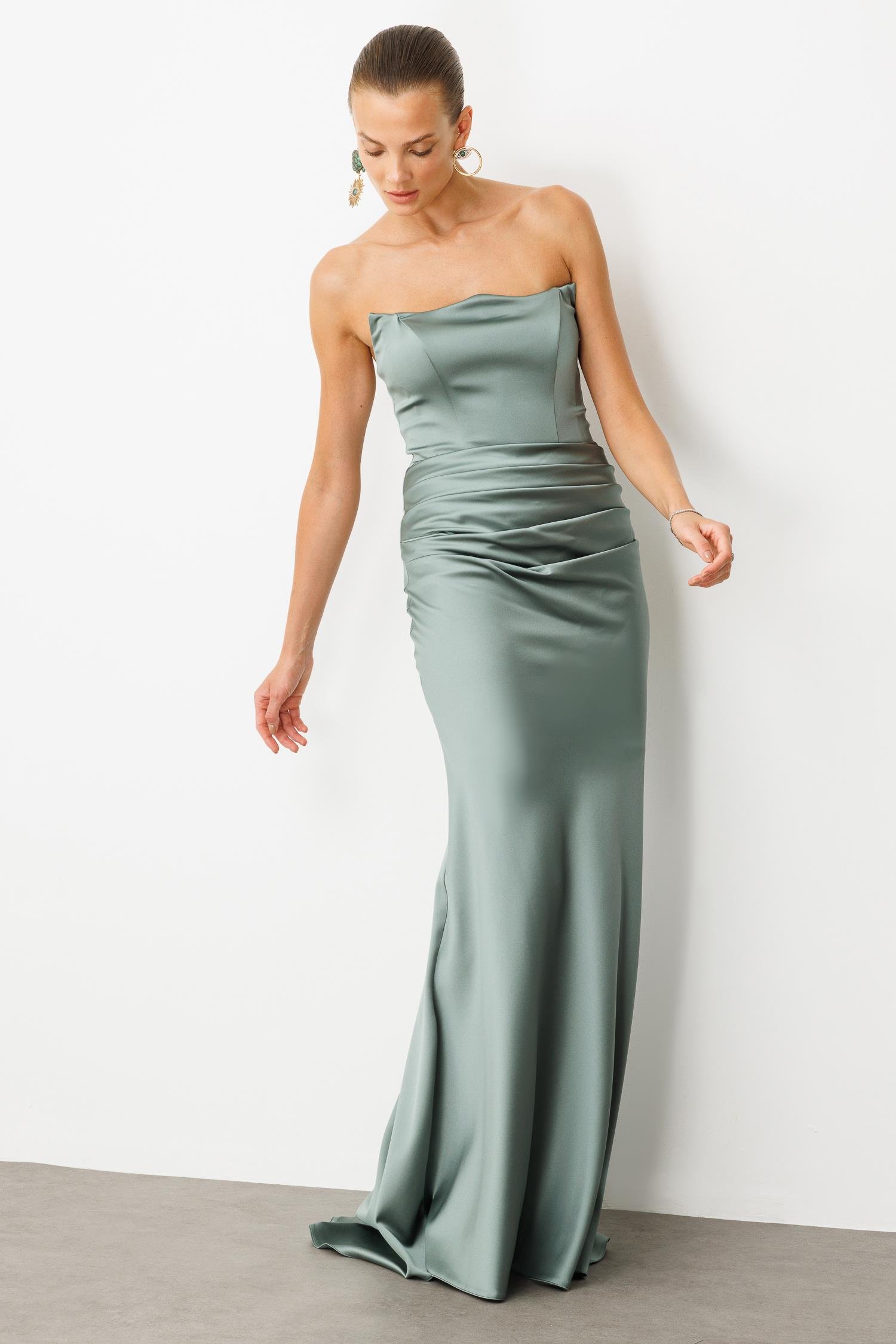 Beli Drapeli Abiye Elbise-MINT