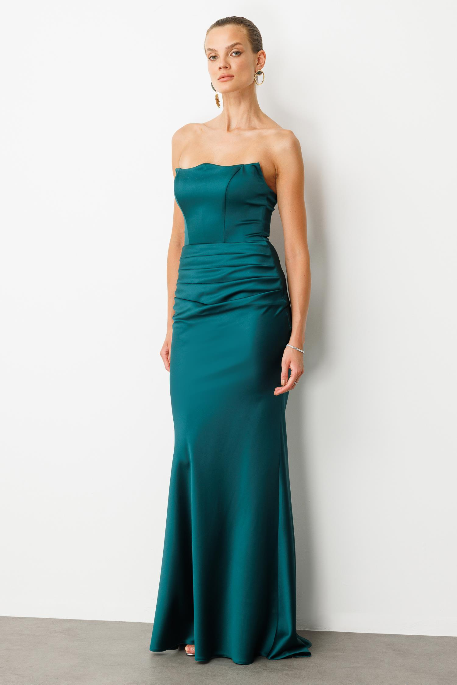 Beli Drapeli Abiye Elbise-ZÜMRÜT