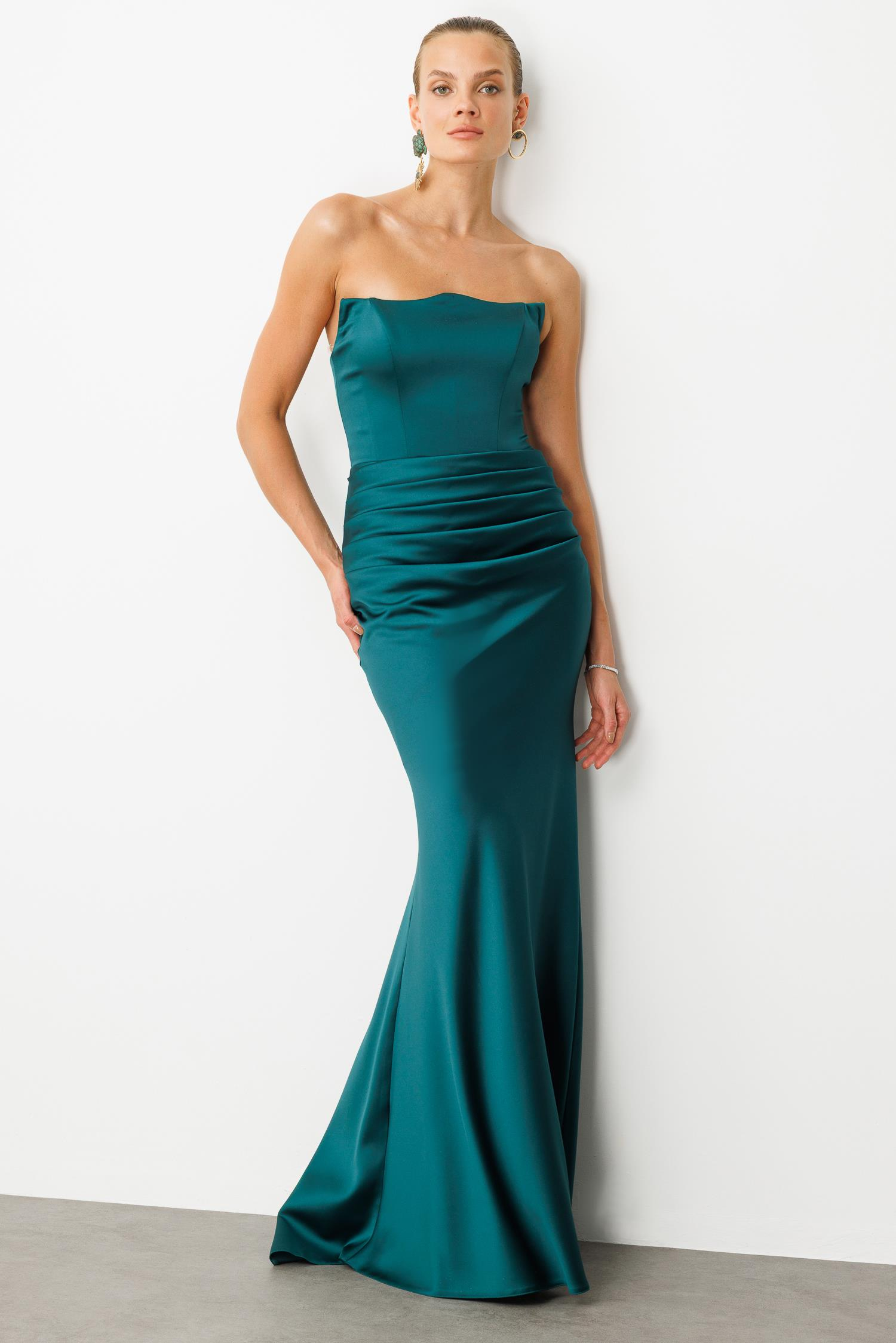 Beli Drapeli Abiye Elbise-ZÜMRÜT