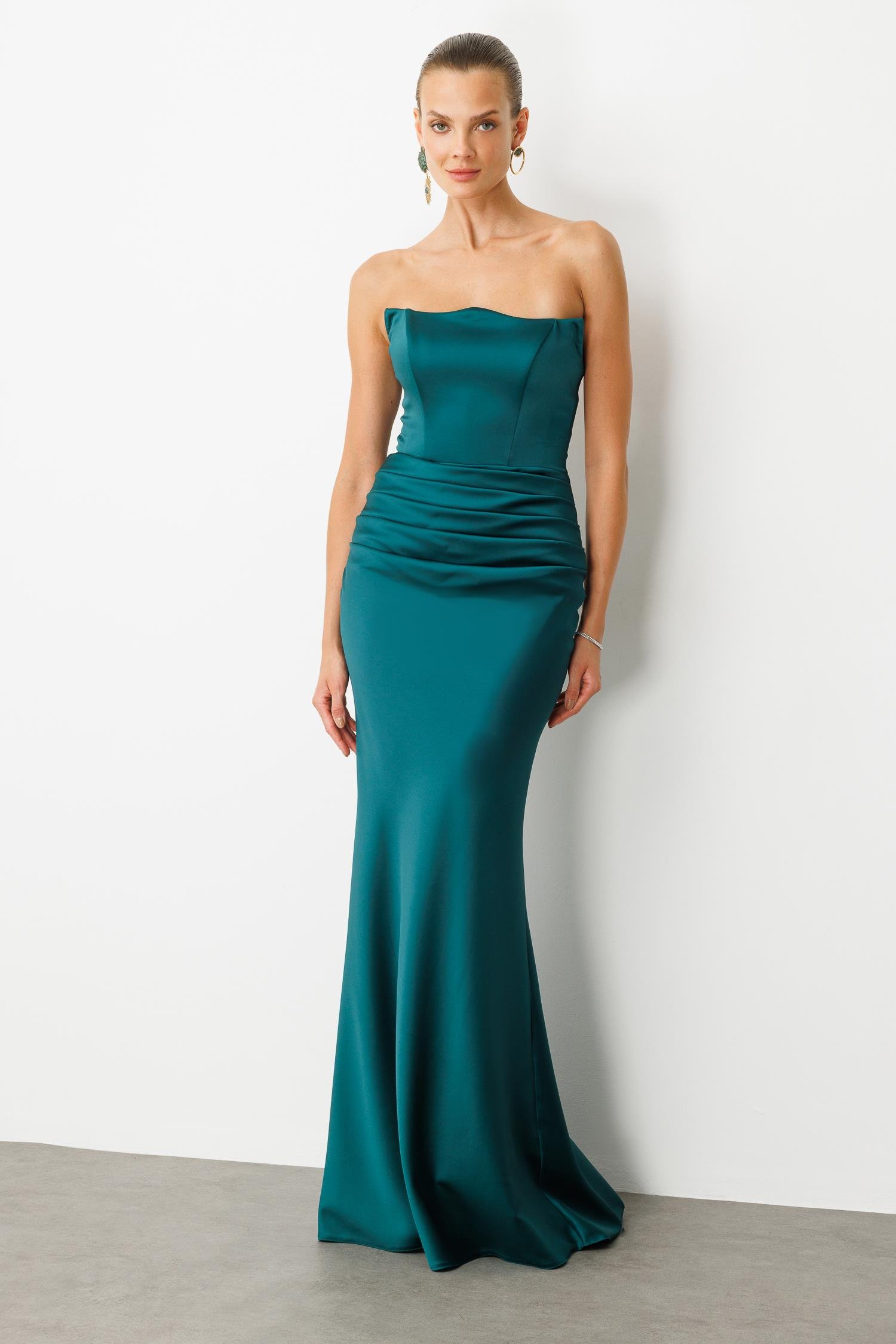 Beli Drapeli Abiye Elbise-ZÜMRÜT