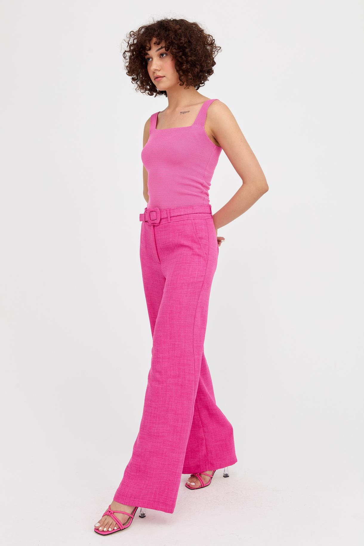 Beli Kemerli Flare Keten Pantolon - FUJYA