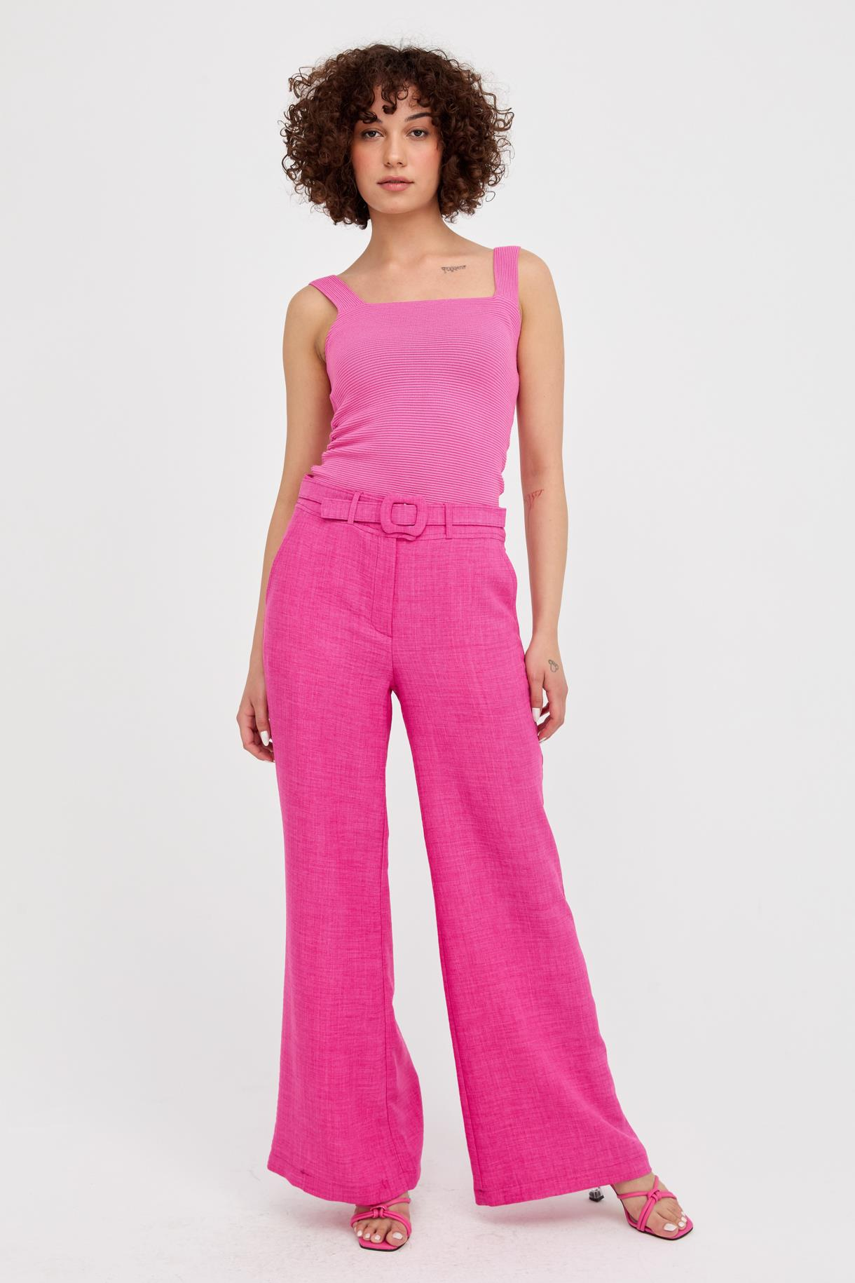 Beli Kemerli Flare Keten Pantolon - FUJYA