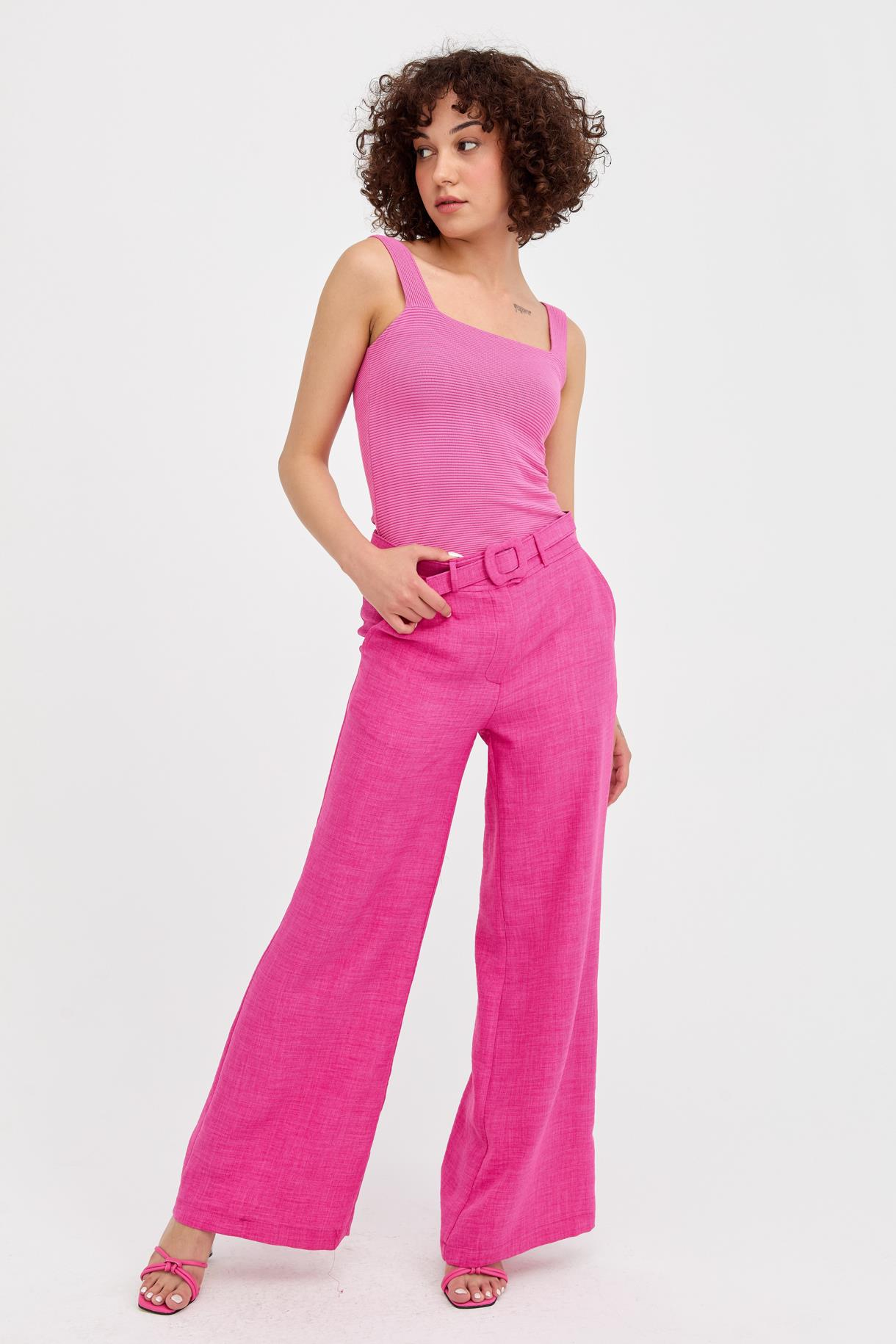 Beli Kemerli Flare Keten Pantolon - FUJYA