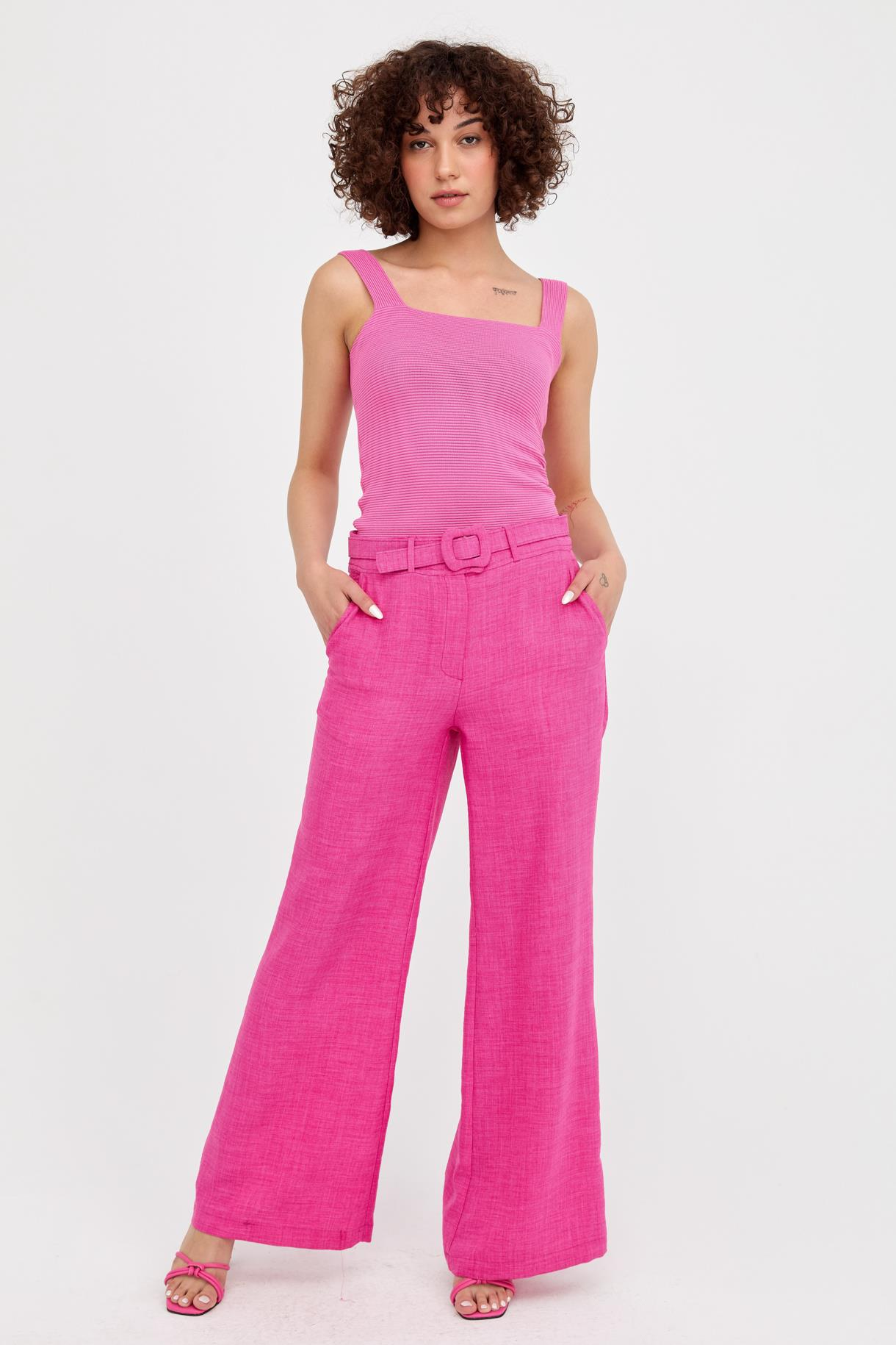 Beli Kemerli Flare Keten Pantolon - FUJYA