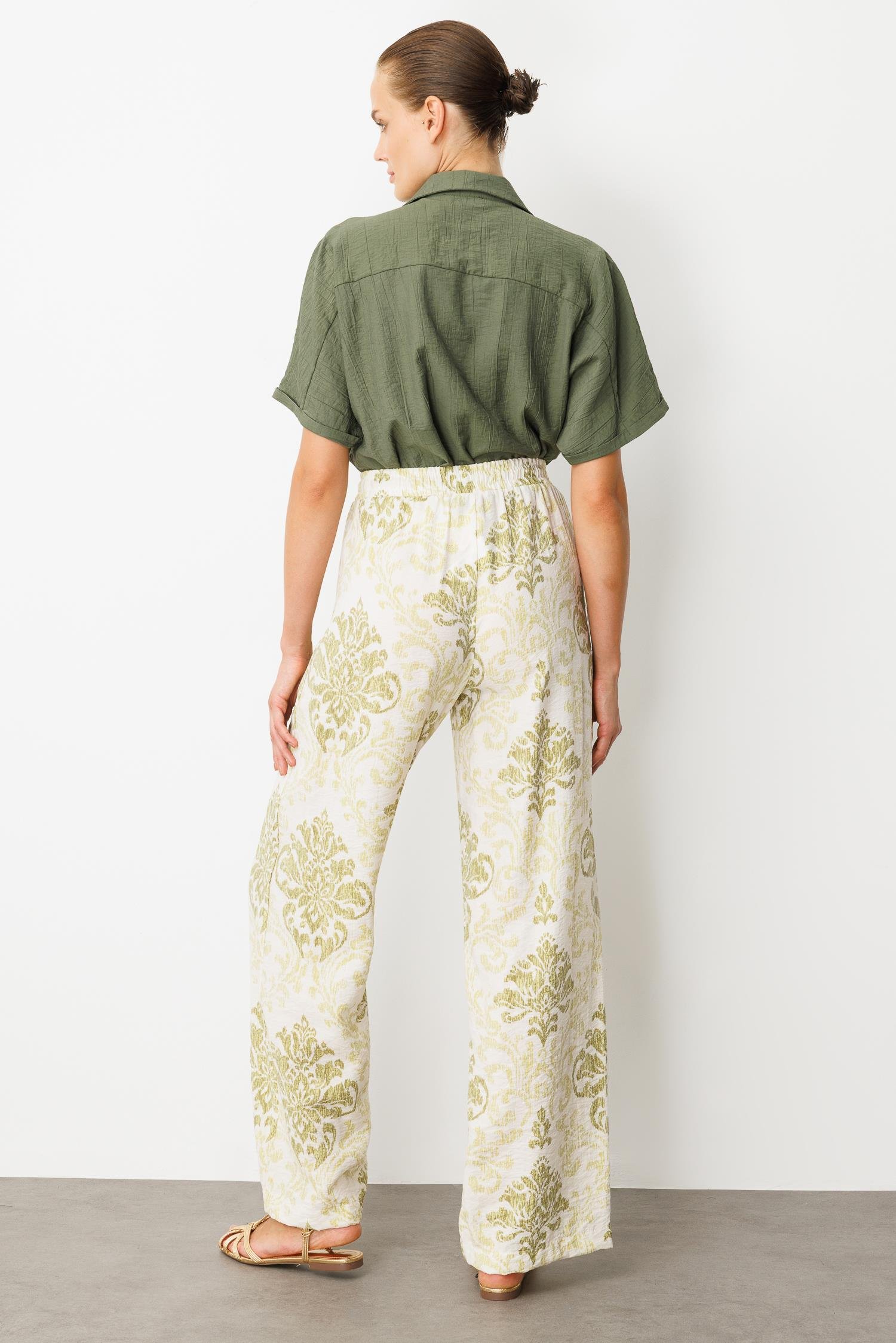 Beli Lastik Desenli Pantolon-YEŞİL