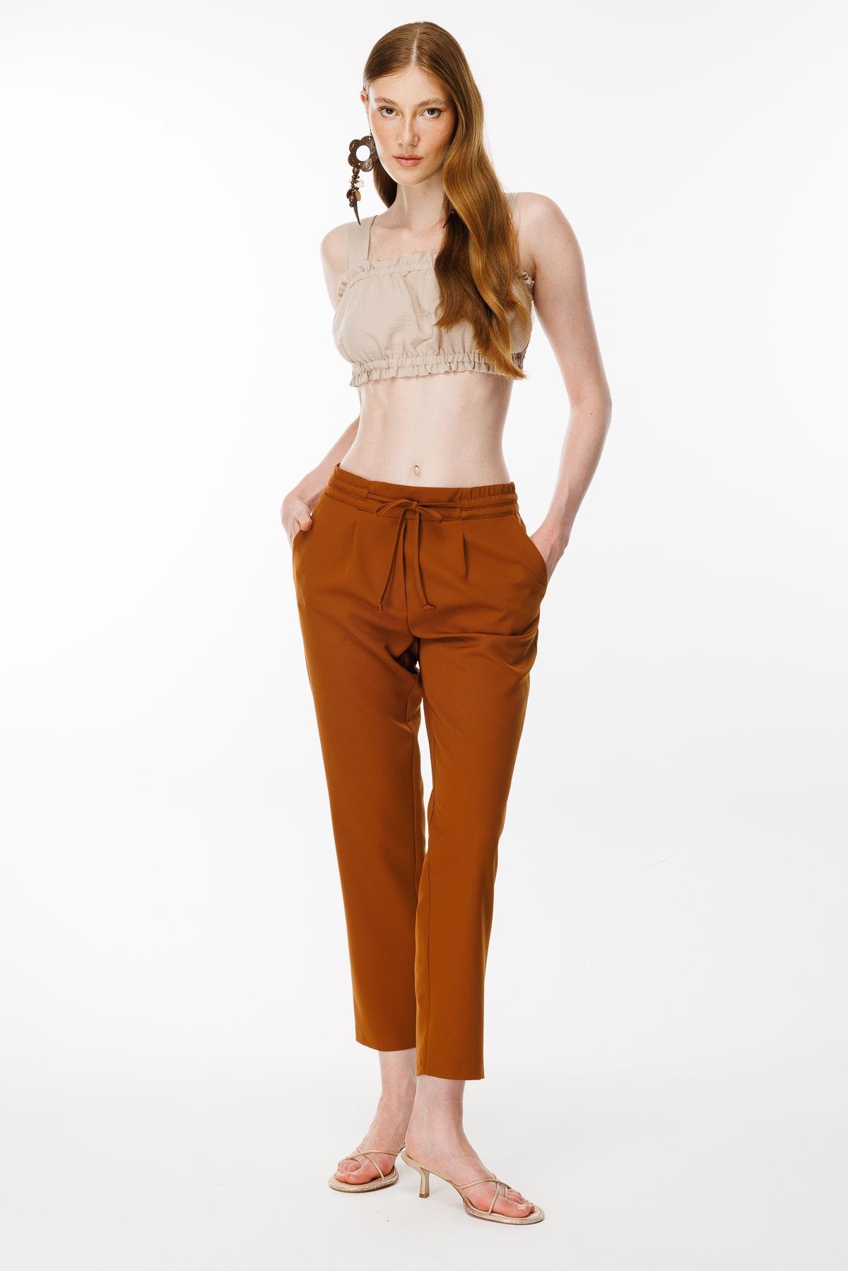 Beli Lastikli Bağcıklı Pantolon - TARÇIN