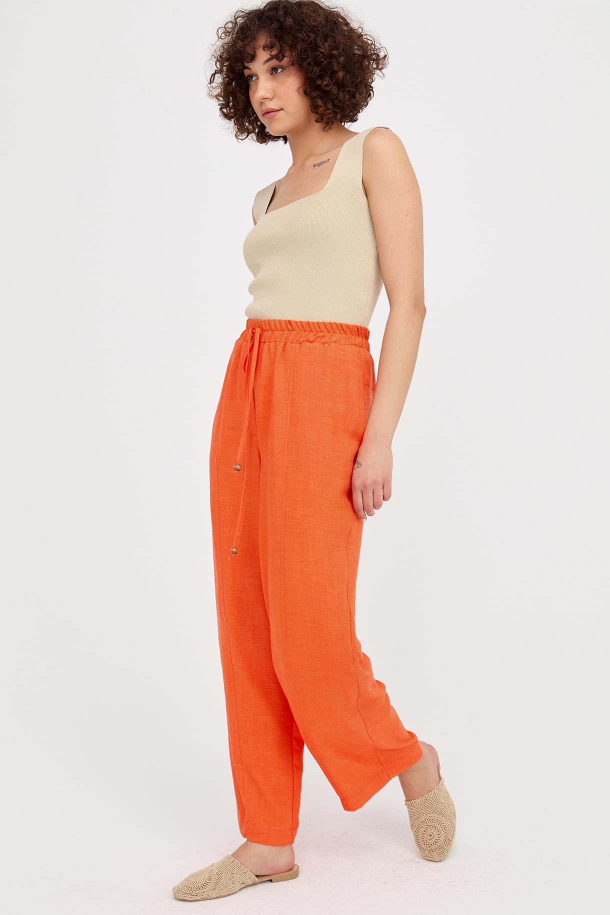 Beli Lastikli Bol Paça Keten Pantolon - ORANJE