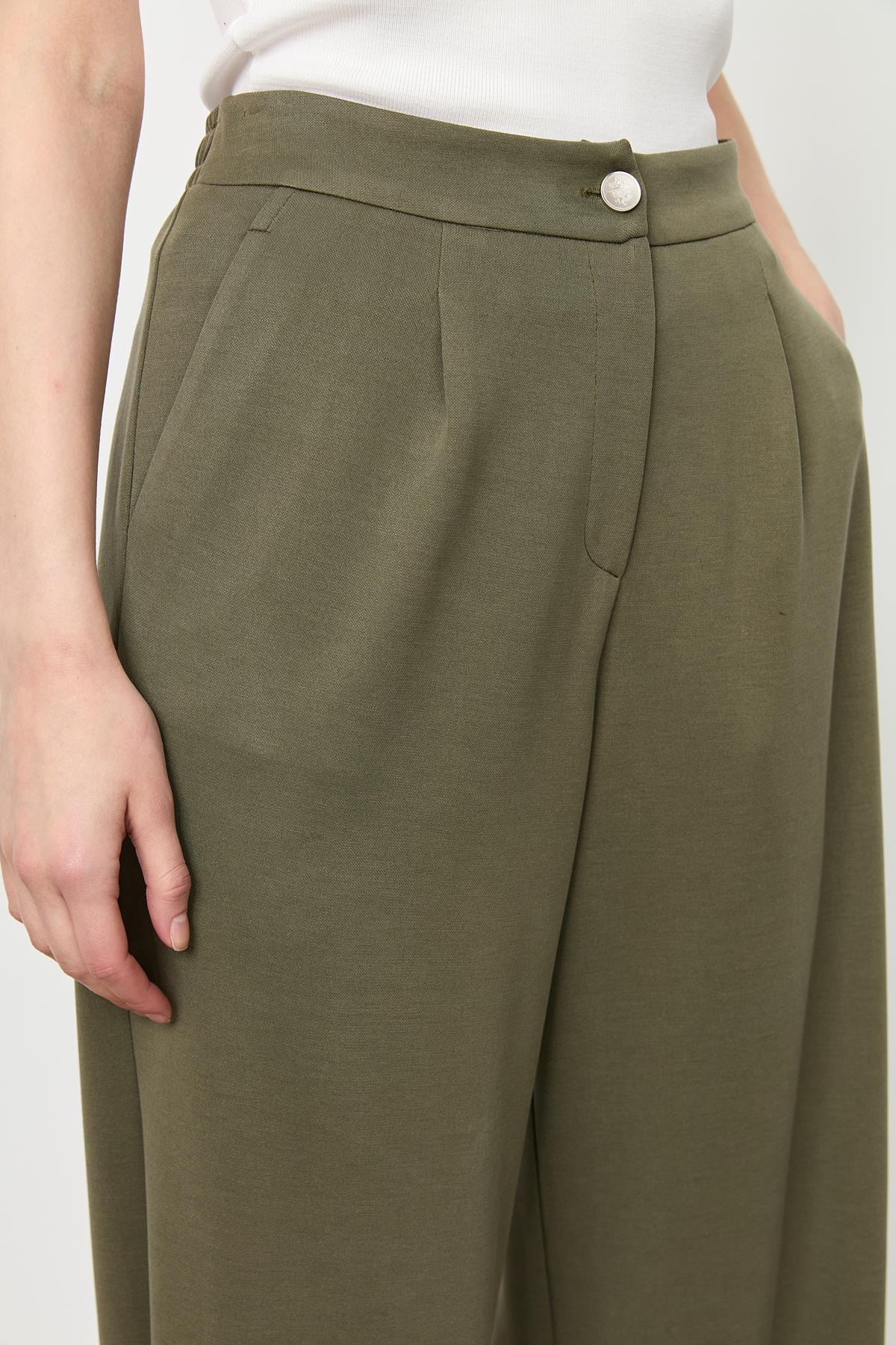 Beli Lastikli Bol Paça Pantolon-HAKİ