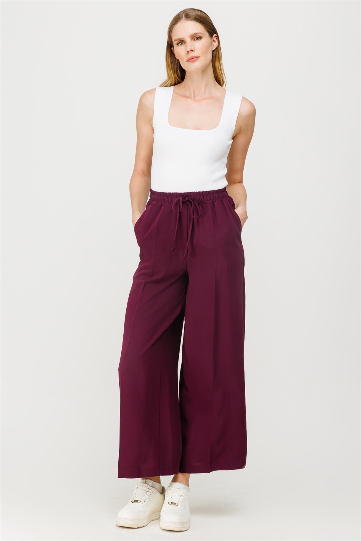 Beli Lastikli Bol Paça Pantolon - MÜRDÜM