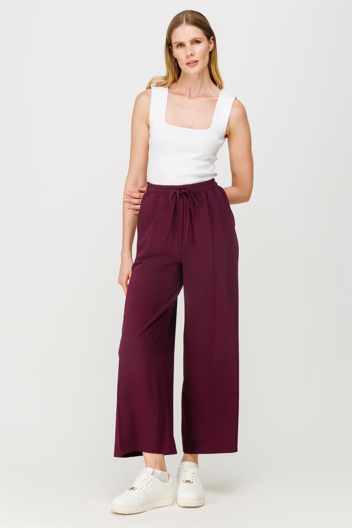 Beli Lastikli Bol Paça Pantolon - MÜRDÜM