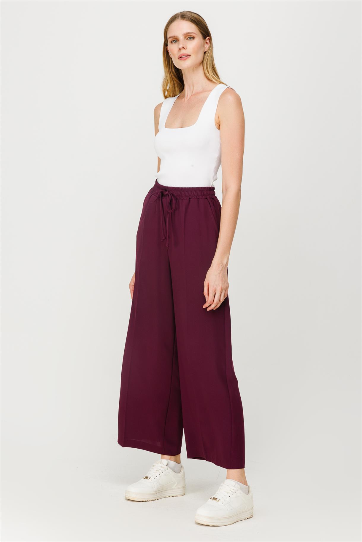 Beli Lastikli Bol Paça Pantolon - MÜRDÜM
