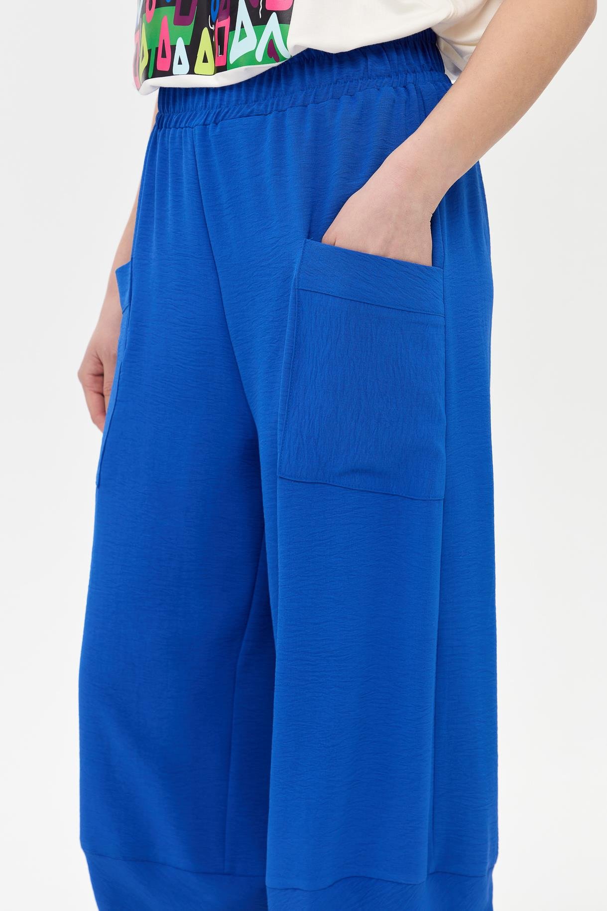 Beli Lastikli Cep Detaylı Şalvar Pantolon - SAX