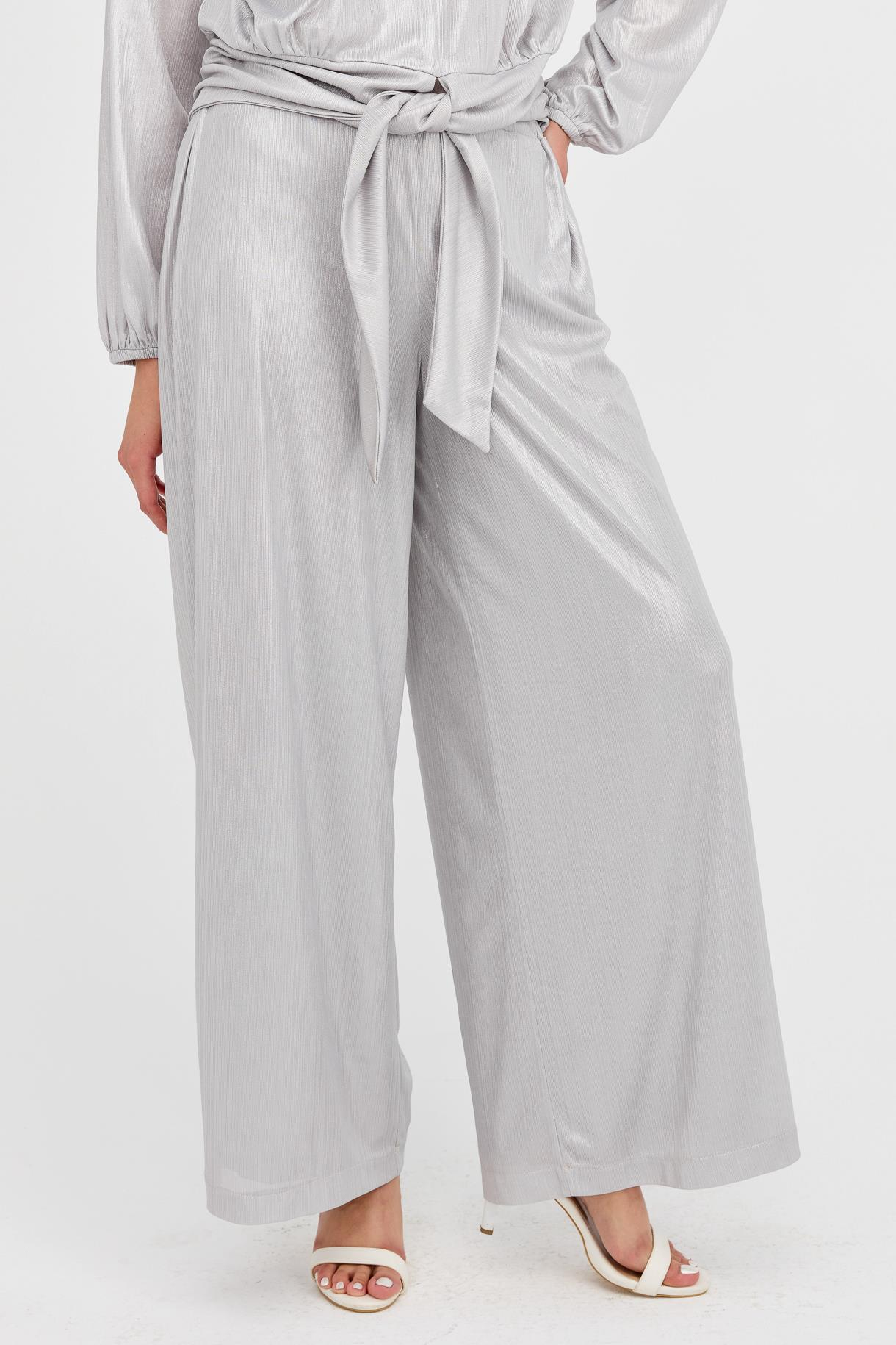 Beli Lastikli Geniş Paça Simli Pantolon - GÜMÜŞ