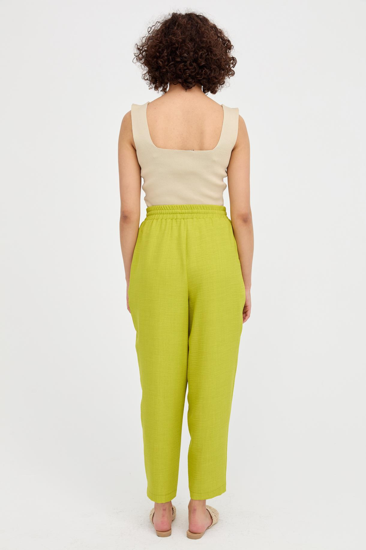 Beli Lastikli Havuç Keten Pantolon - FISTIK YEŞİLİ