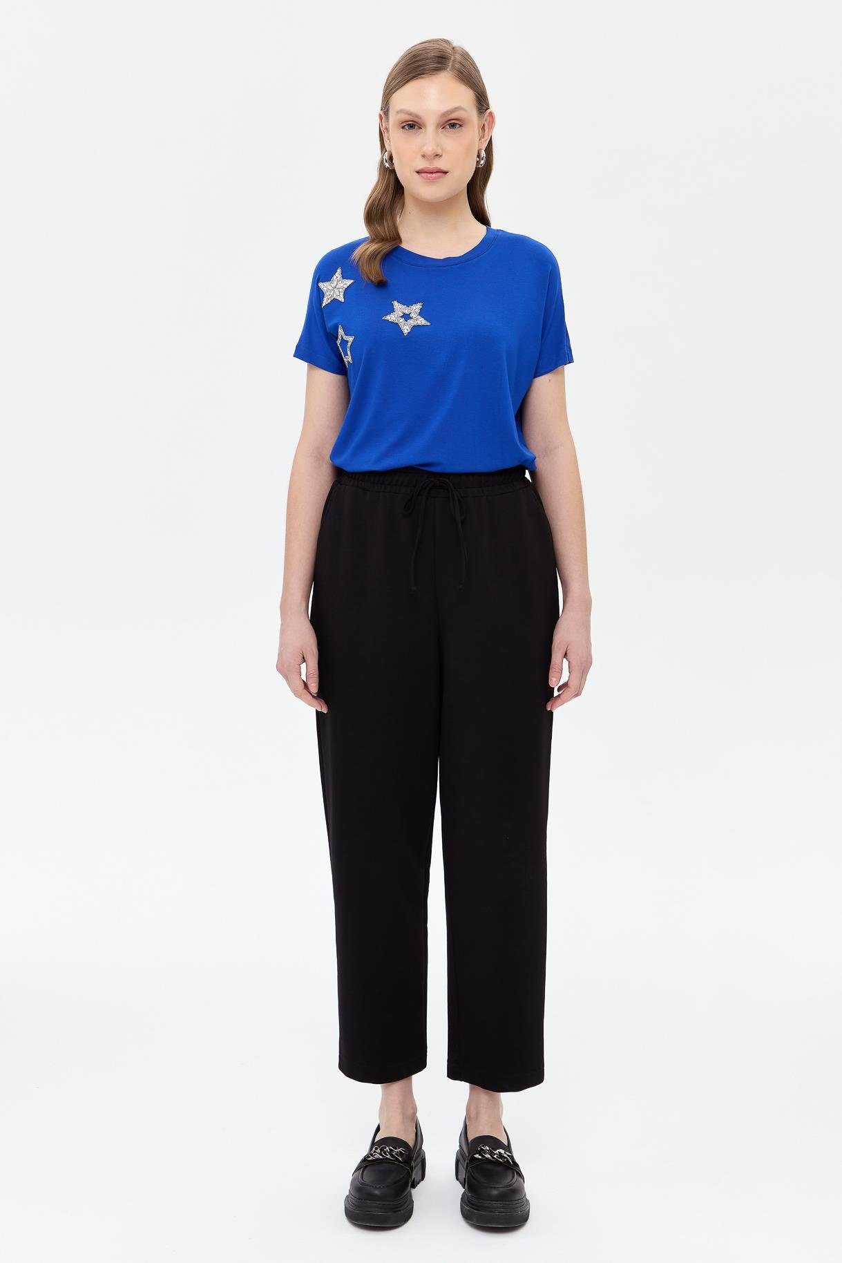 Beli Lastikli İki İplik Pantolon - SİYAH